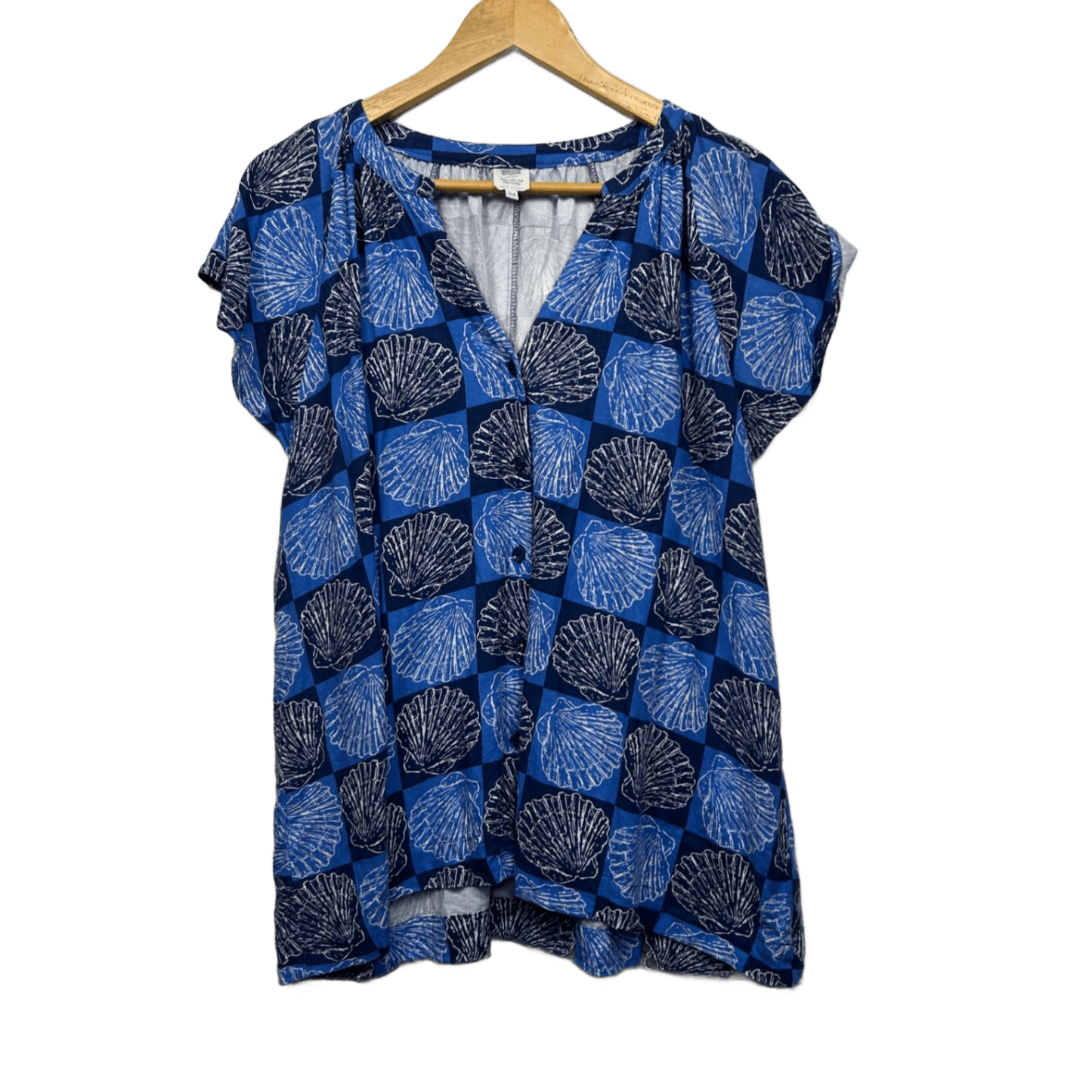 Rivers Blue Linen Blend Short Sleeve V-Neck Casual Women Blouse Size 22