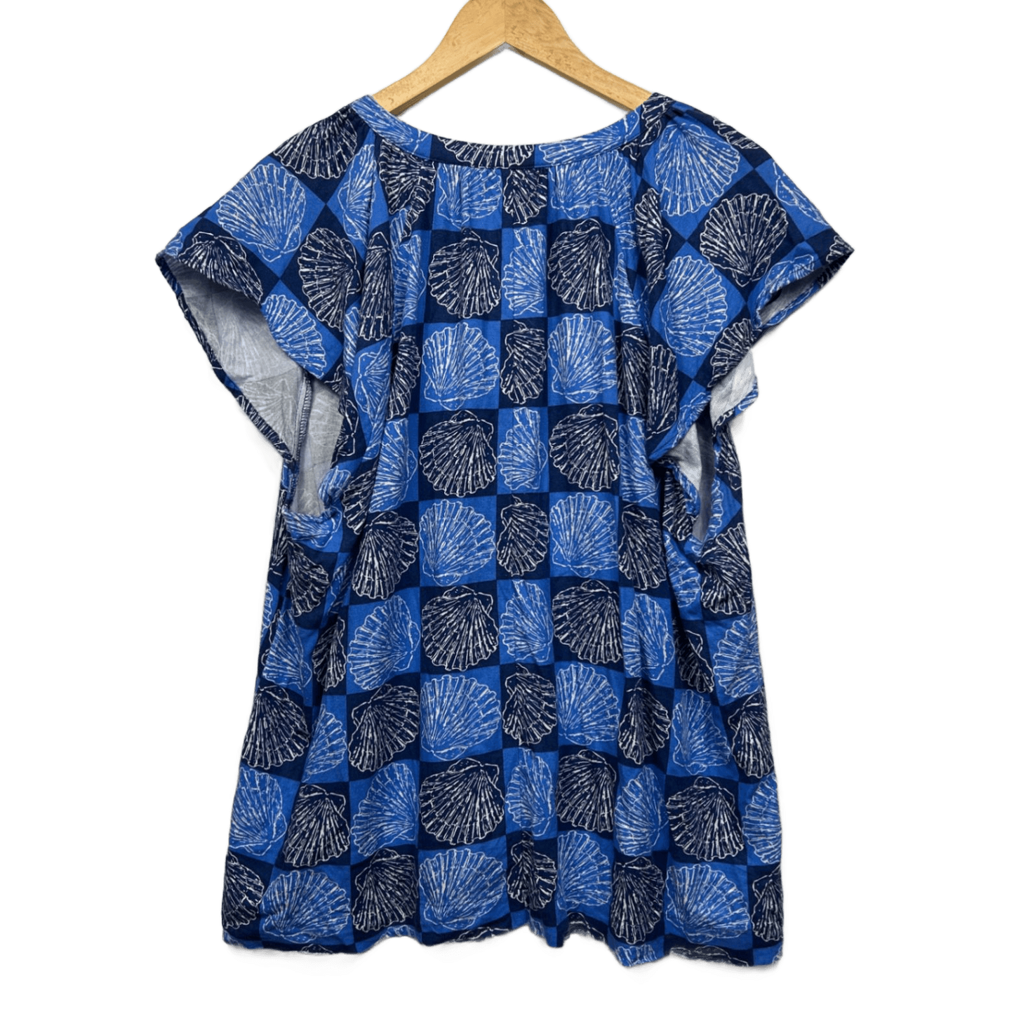 Rivers Blue Linen Blend Short Sleeve V-Neck Casual Women Blouse Size 22