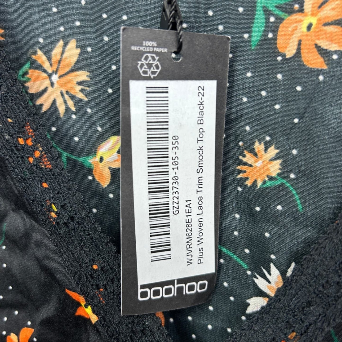 New Boohoo Top 22 Black Polyester Long Sleeve V-Neck Smock Blouse