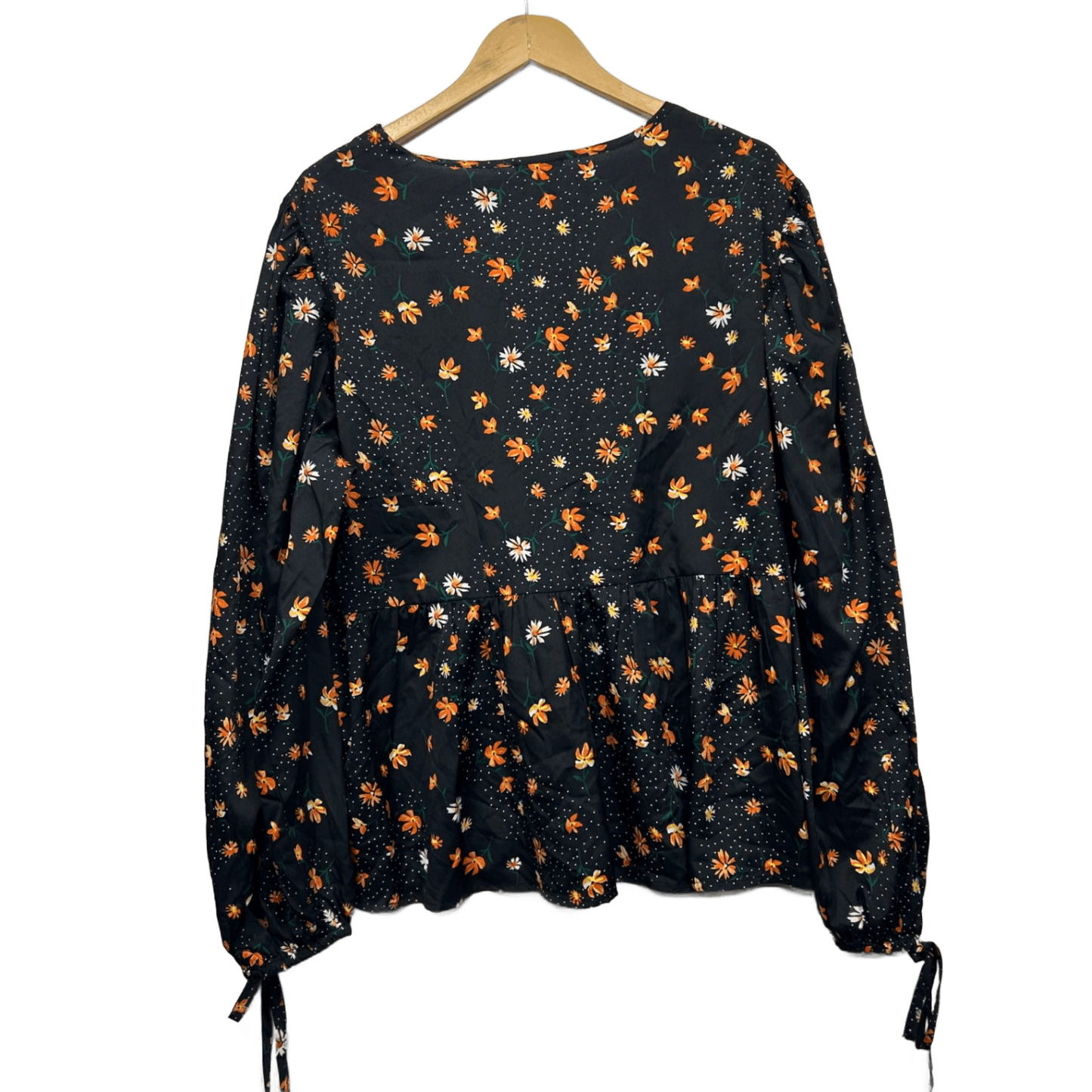 New Boohoo Top 22 Black Polyester Long Sleeve V-Neck Smock Blouse