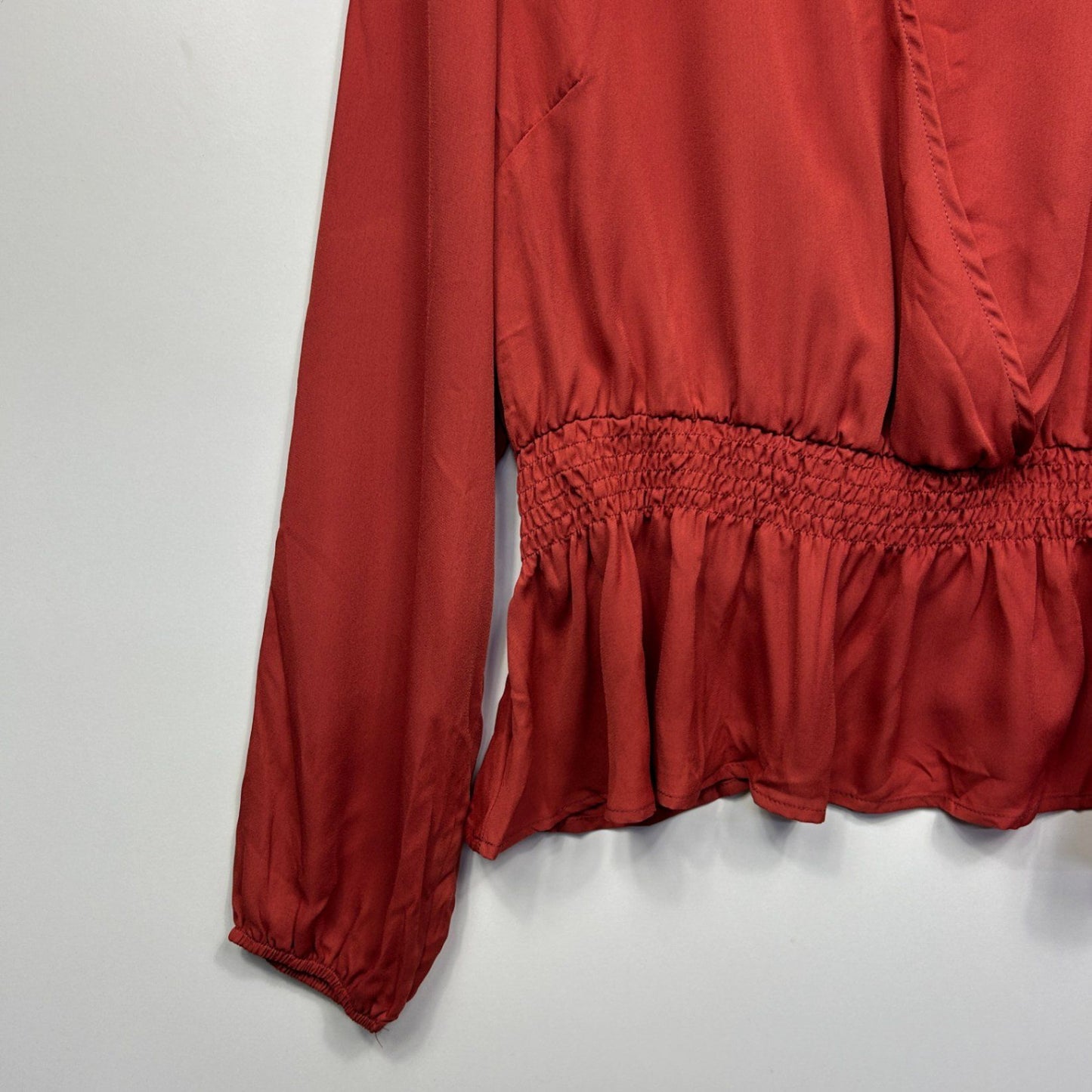 YOU + ALL Top Size AU 18 Rust Red Solid Long Sleeve Polyester Peplum