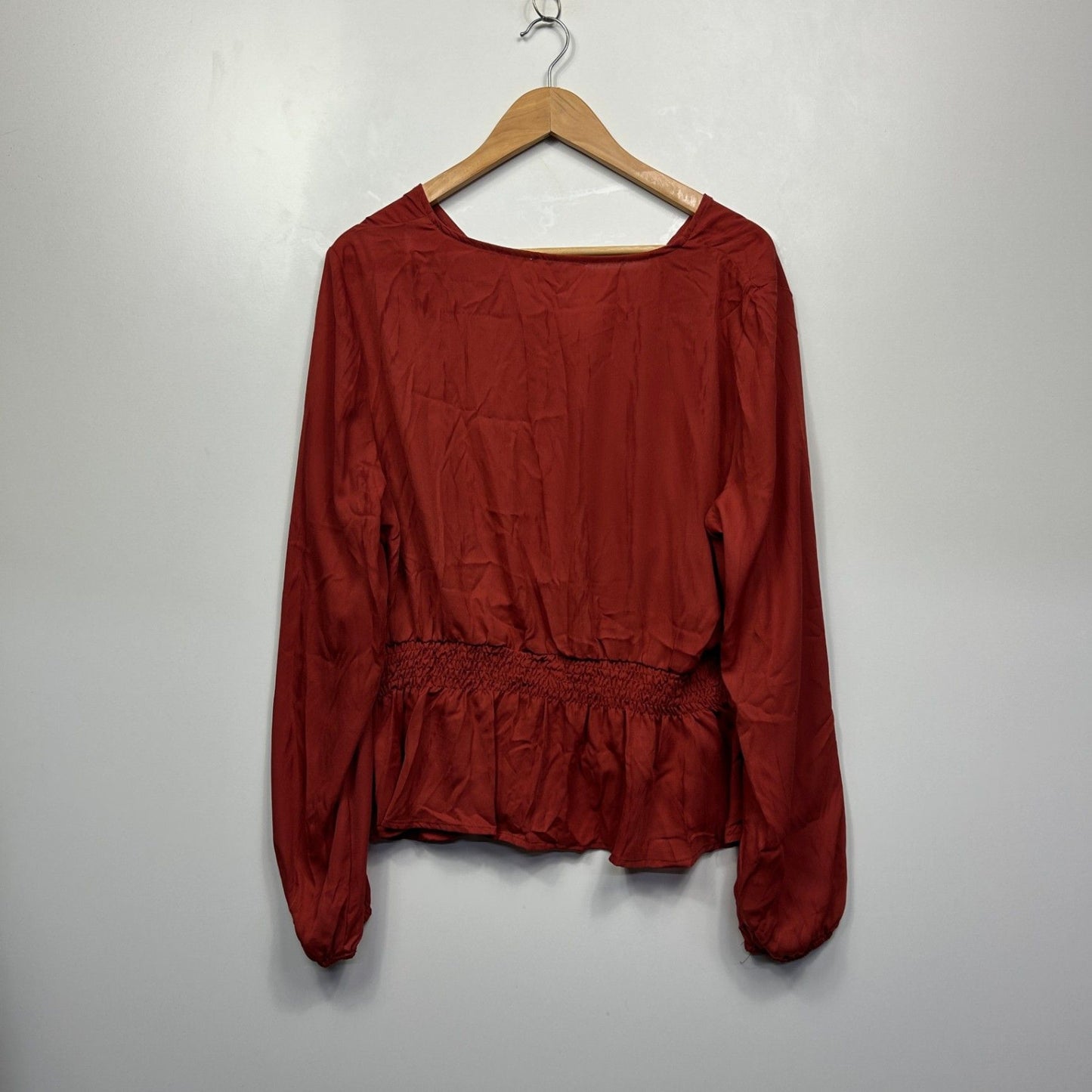 YOU + ALL Top Size AU 18 Rust Red Solid Long Sleeve Polyester Peplum