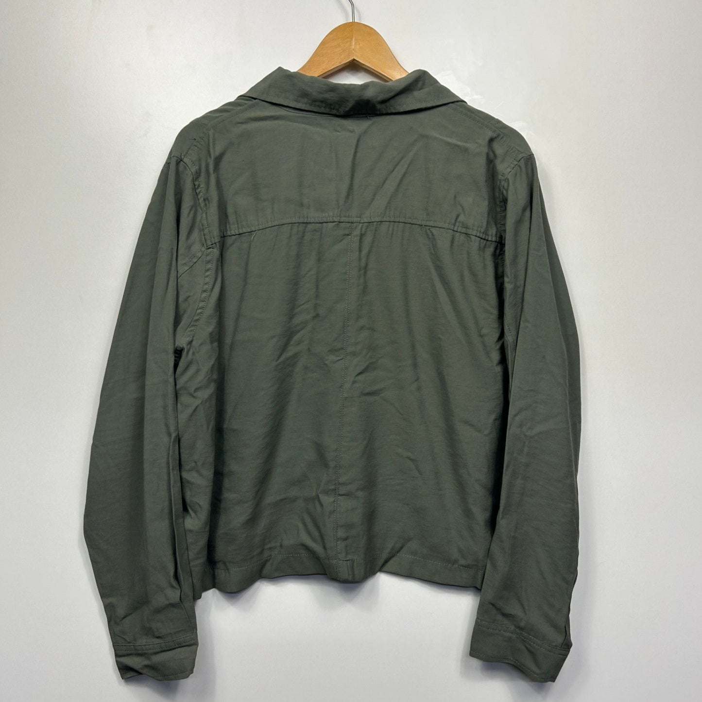 Katies Jacket Shacket Top Olive Green Viscose Button Up Long Sleeve Size 20