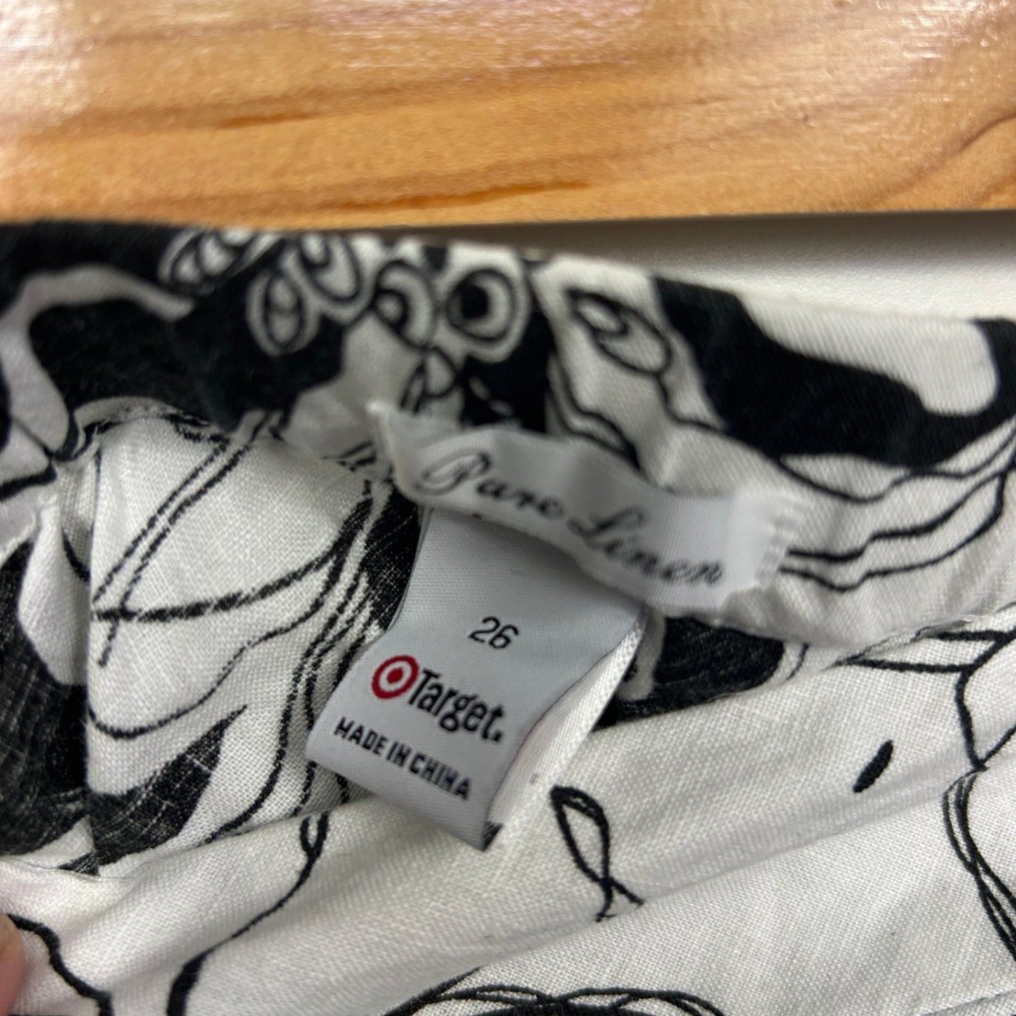 Target Midi Skirt Size 26 Black White Floral Sleeveless Pure Linen