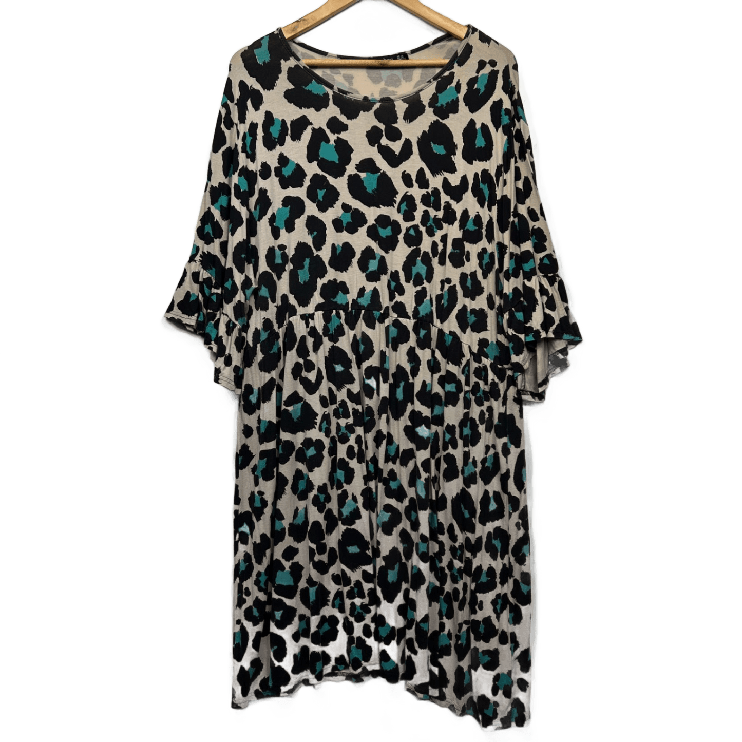Boohoo Short Sleeve Maxi Dress Animal Print Midi Size 24 Plus Black Teal