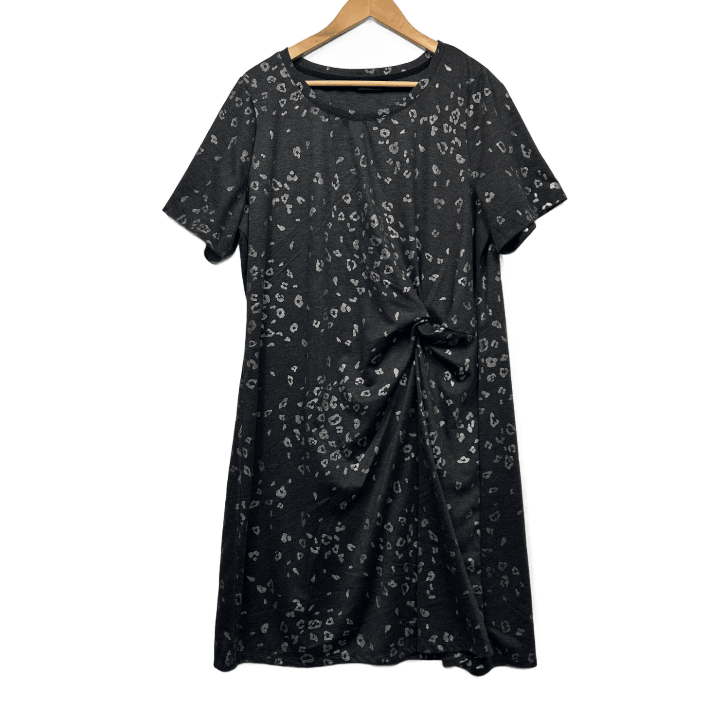 Sara Casual Dress Size 20 Black Grey Animal Print Short Sleeve
