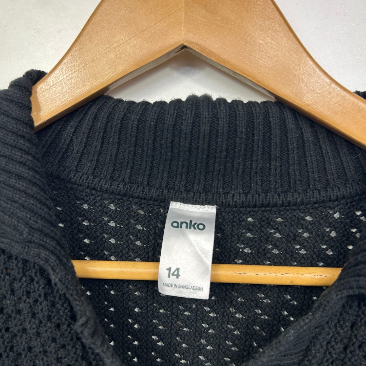 Anko Knit Top Size 14 Black Short Sleeve Button Up Cotton Blend