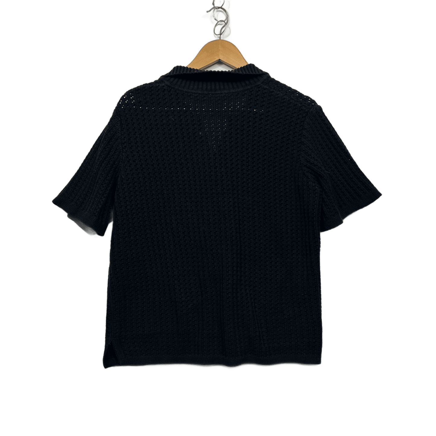 Anko Knit Top Size 14 Black Short Sleeve Button Up Cotton Blend