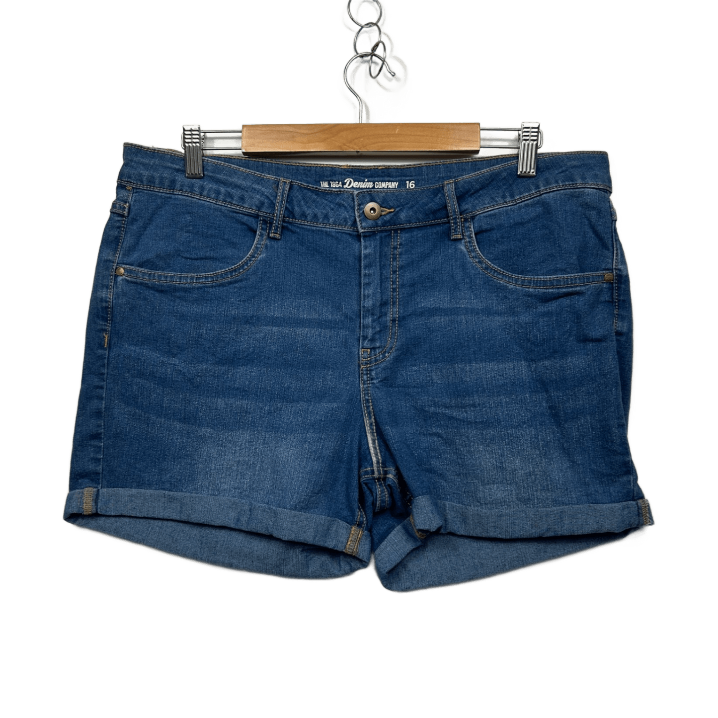The 1964 Denim Company Blue Relaxed Rolled Hem Pockets Casual Shorts Size 16