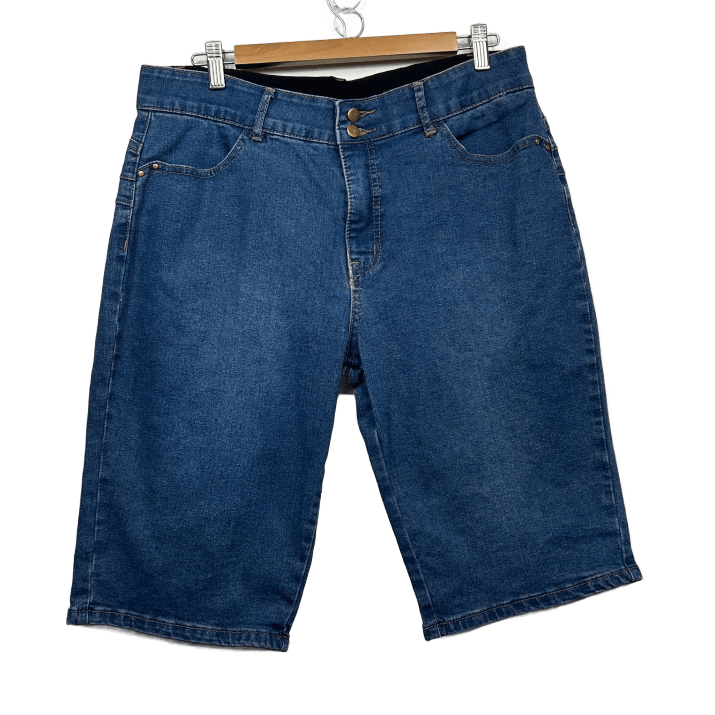 Rockmans Bermuda Denim Shorts Size 14 Blue Elastic Waist Pockets