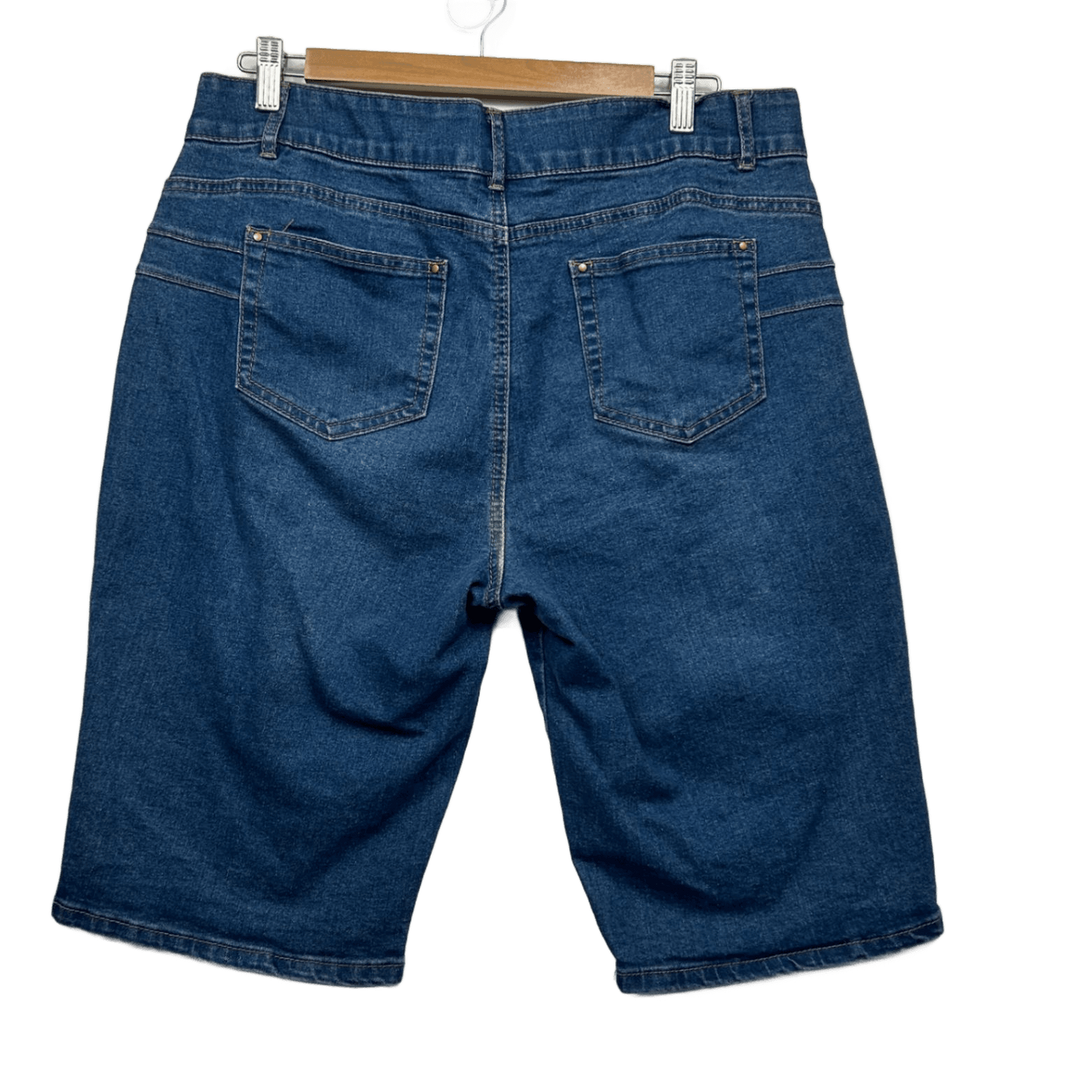 Rockmans Bermuda Denim Shorts Size 14 Blue Elastic Waist Pockets