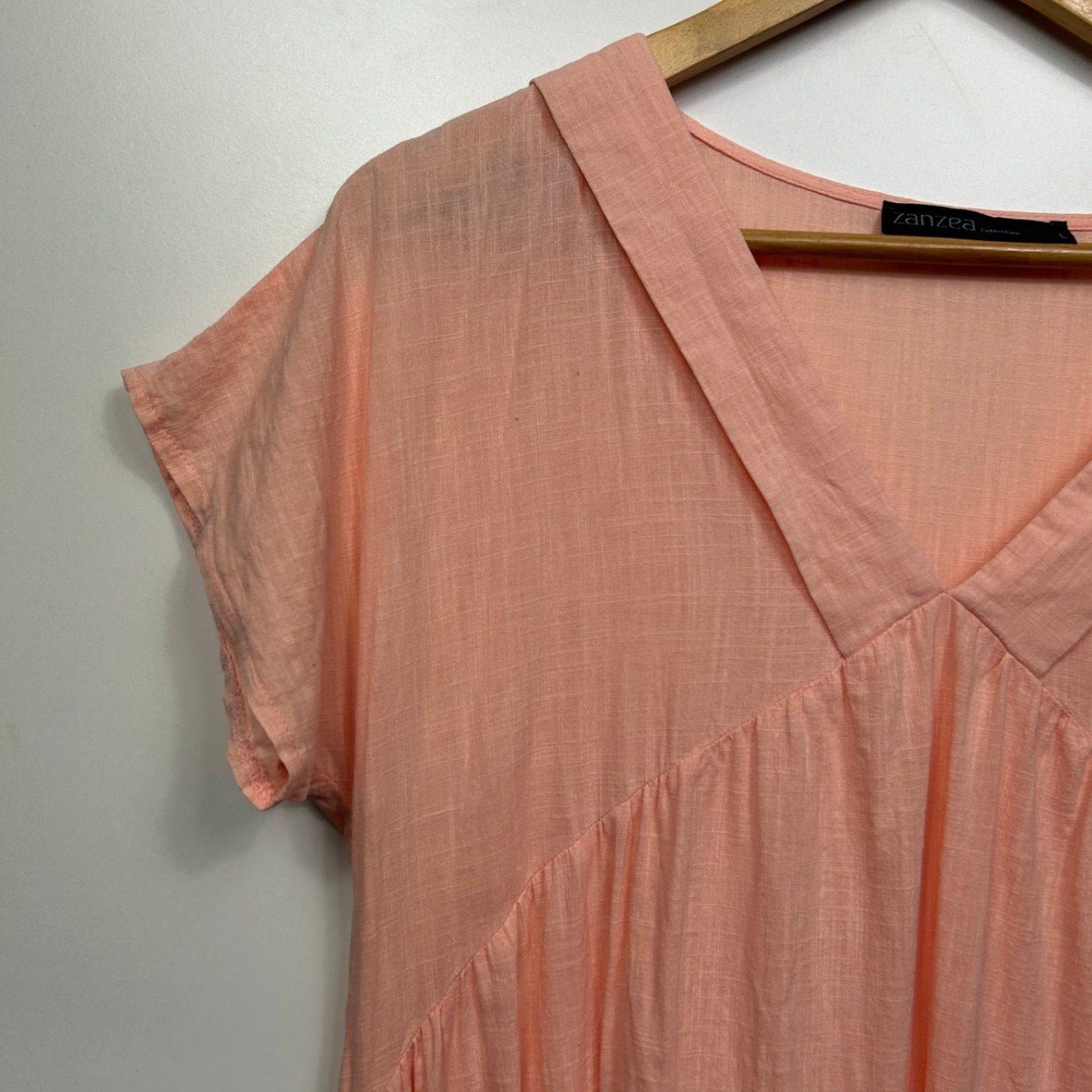 Zanzea Maxi Dress Size 14 16 Large Peach Short Sleeve 100% Cotton