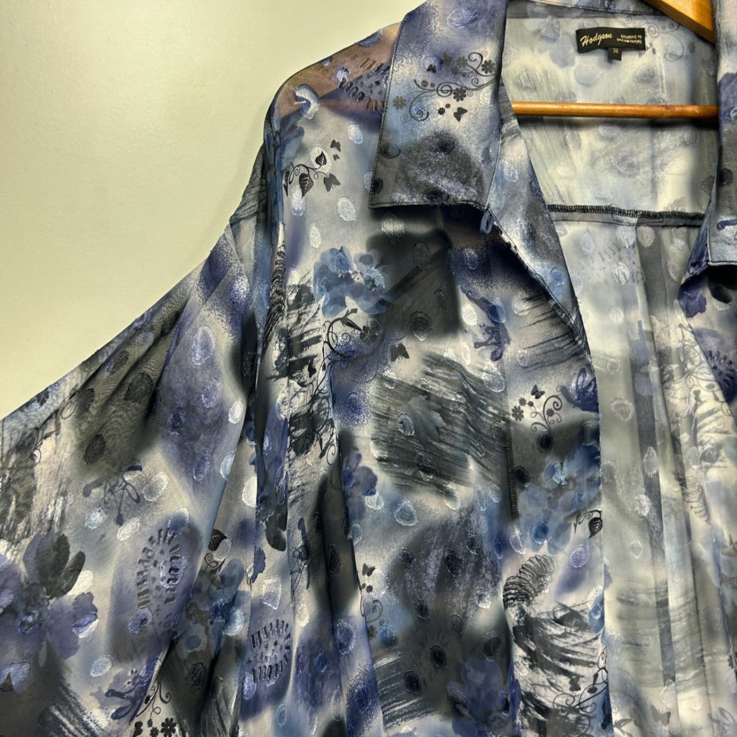 Hodgson Kimono Duster Jacket Size 36 Plus Blue Short Sleeve Open Front