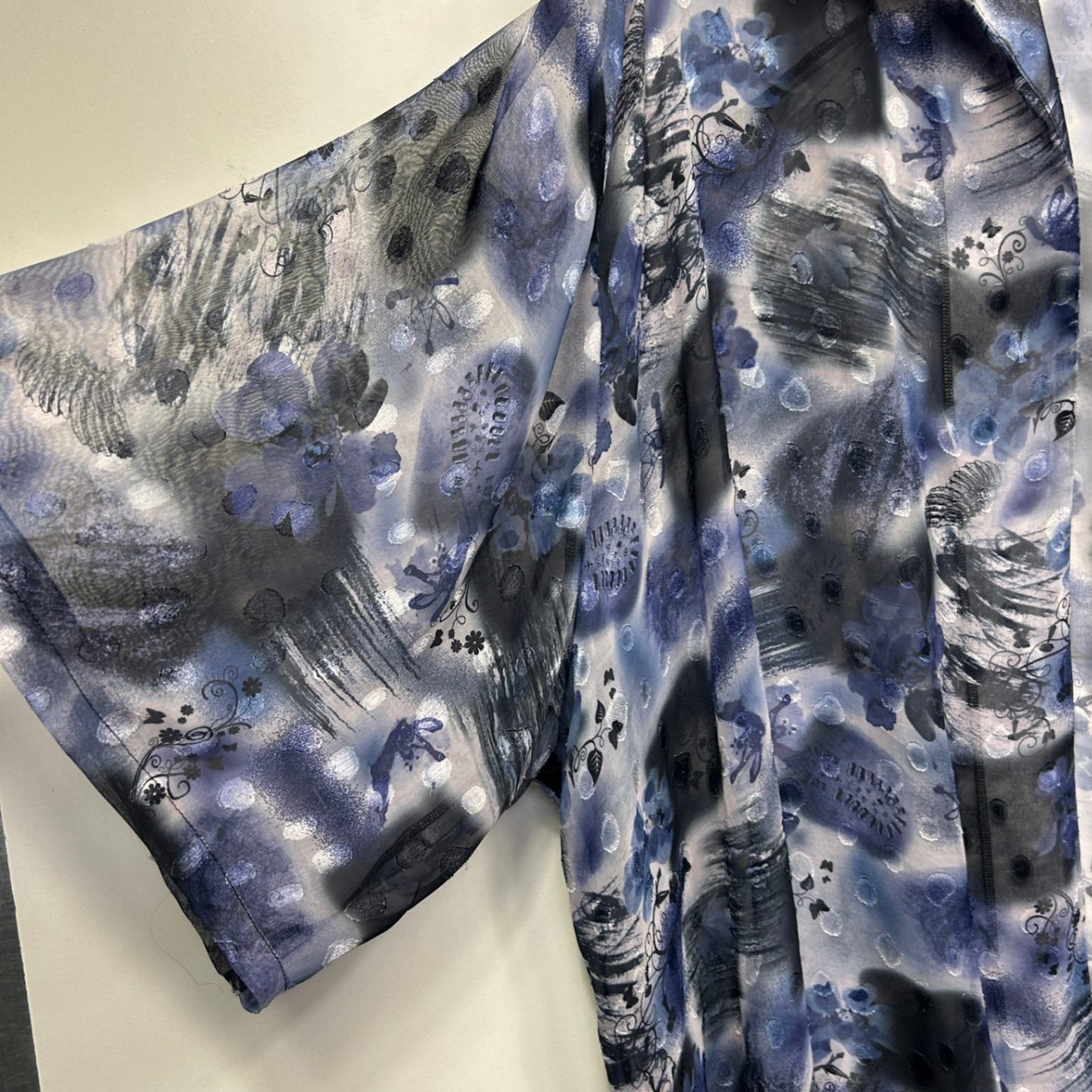 Hodgson Kimono Duster Jacket Size 36 Plus Blue Short Sleeve Open Front