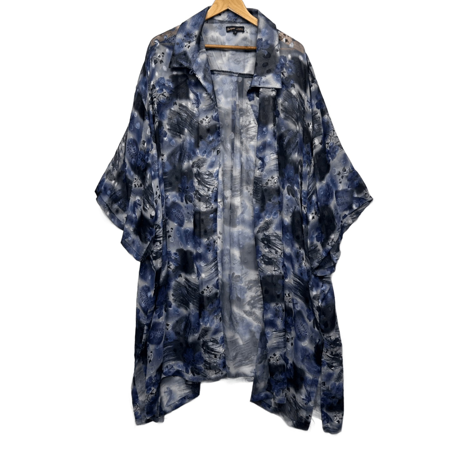 Hodgson Kimono Duster Jacket Size 36 Plus Blue Short Sleeve Open Front