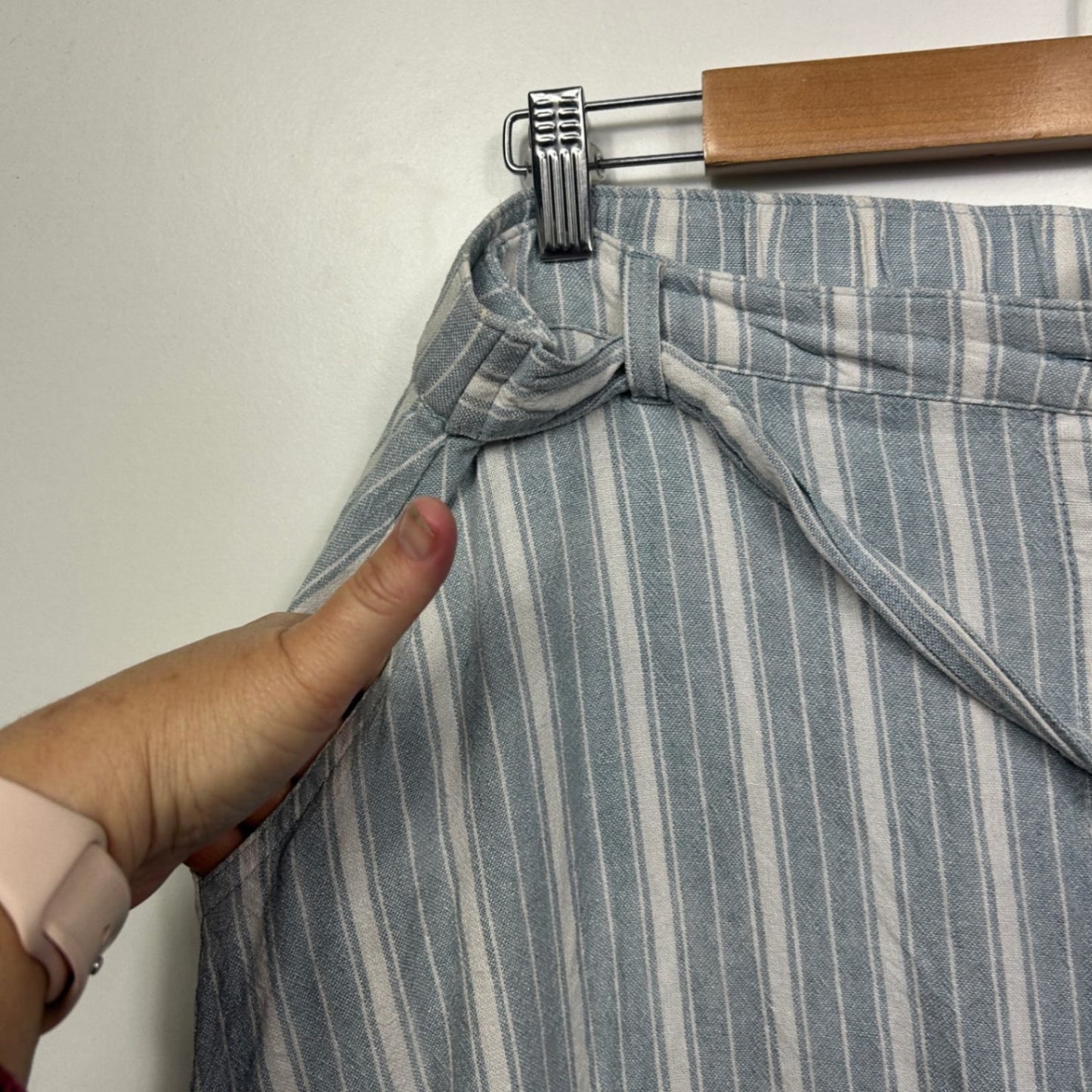Anko Midi Skirt Size 18 Blue White Striped Pockets Linen Blend