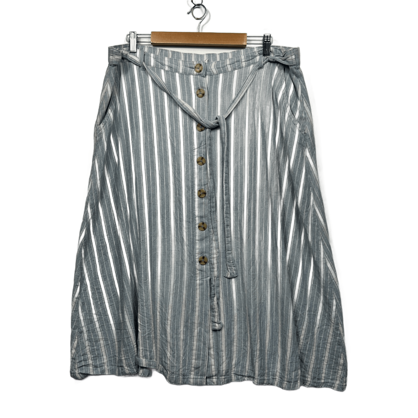 Anko Midi Skirt Size 18 Blue White Striped Pockets Linen Blend
