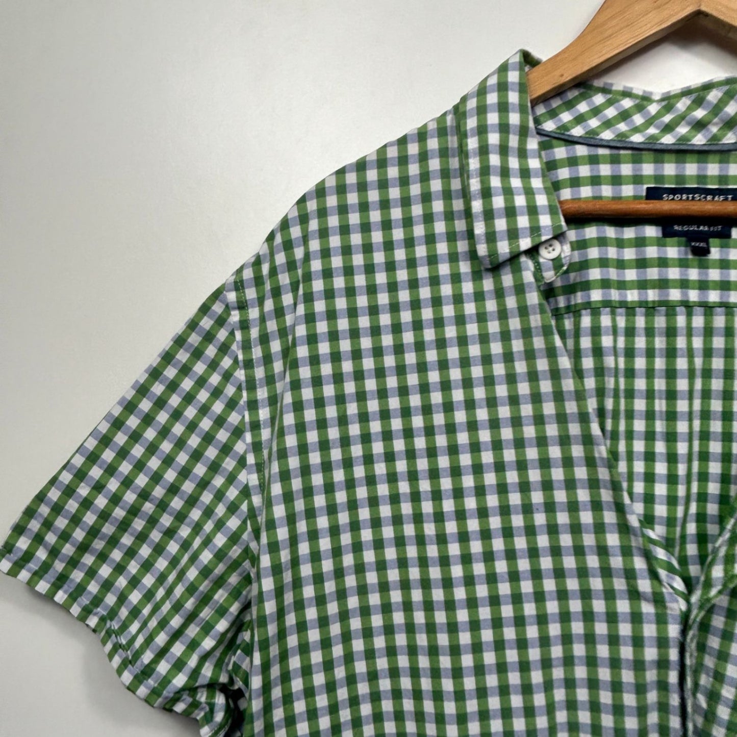 Sportscraft Shirts Men Green White Size 3XL Regular Fit Short Sleeve Gingham Check