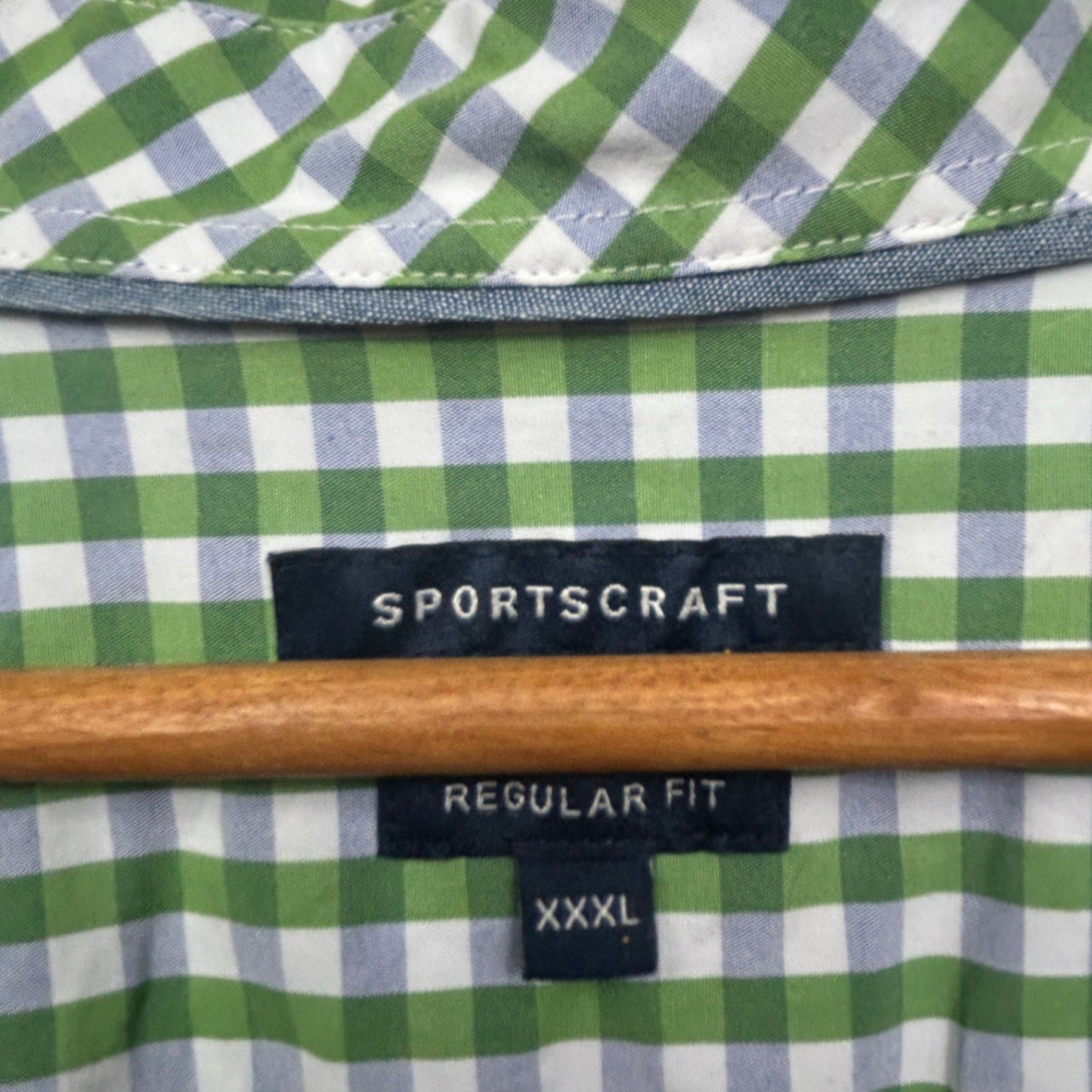 Sportscraft Shirts Men Green White Size 3XL Regular Fit Short Sleeve Gingham Check
