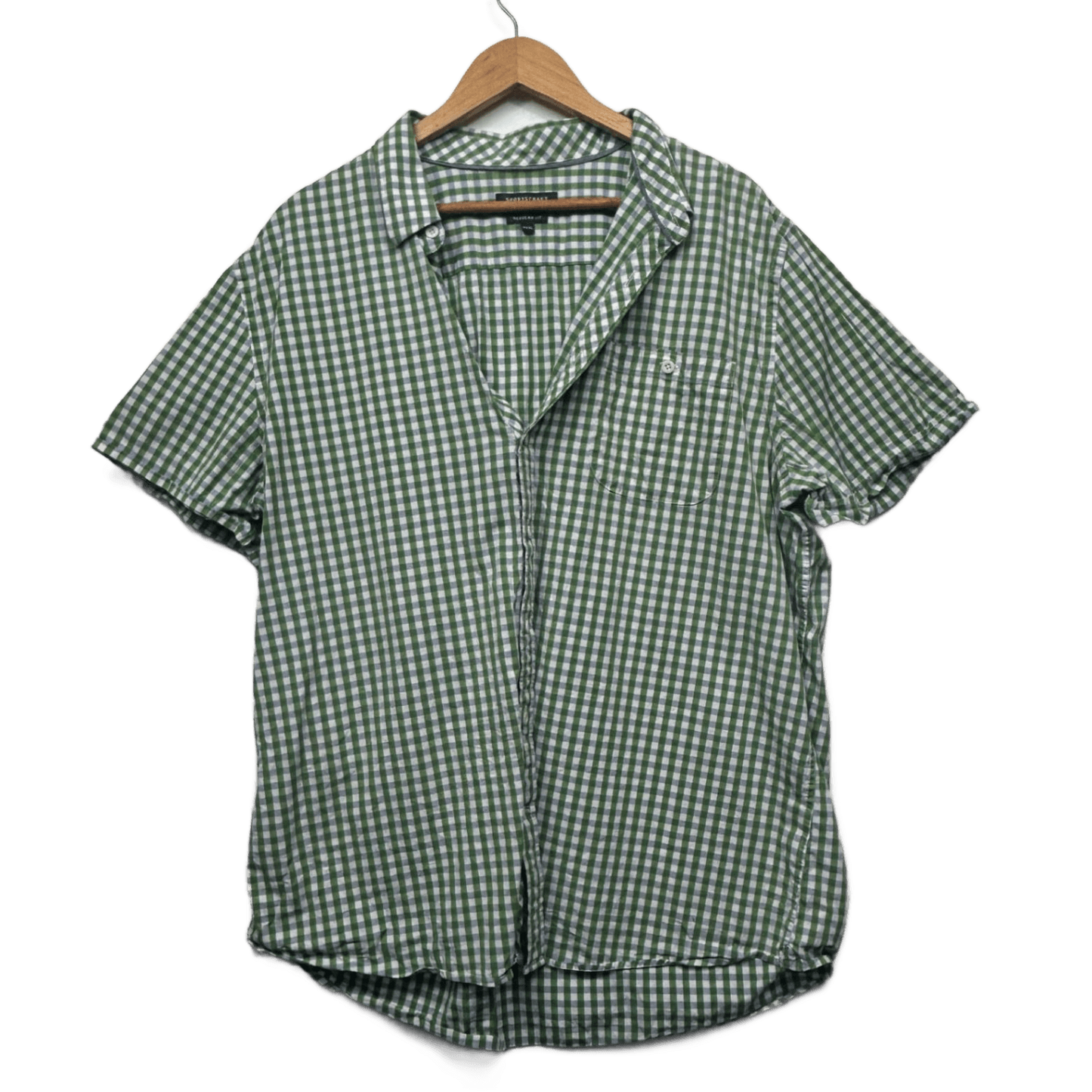 Sportscraft Shirts Men Green White Size 3XL Regular Fit Short Sleeve Gingham Check
