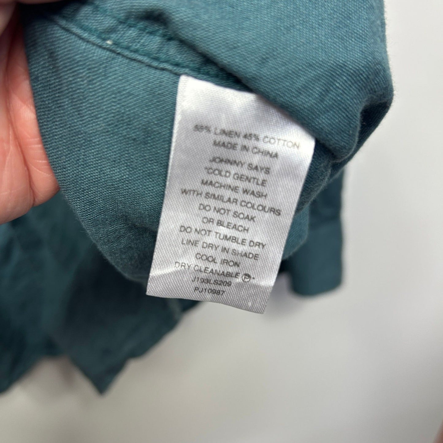 Johnny Bigg Shirt Size 9XL Linen Cotton Green Teal Long Sleeve Button Up