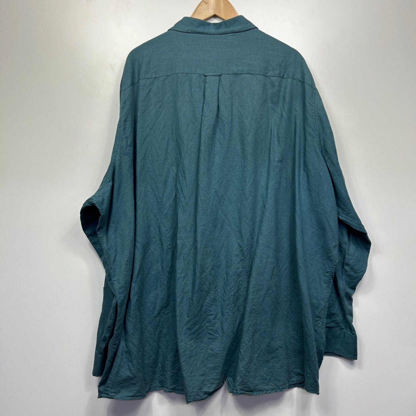 Johnny Bigg Shirt Size 9XL Linen Cotton Green Teal Long Sleeve Button Up