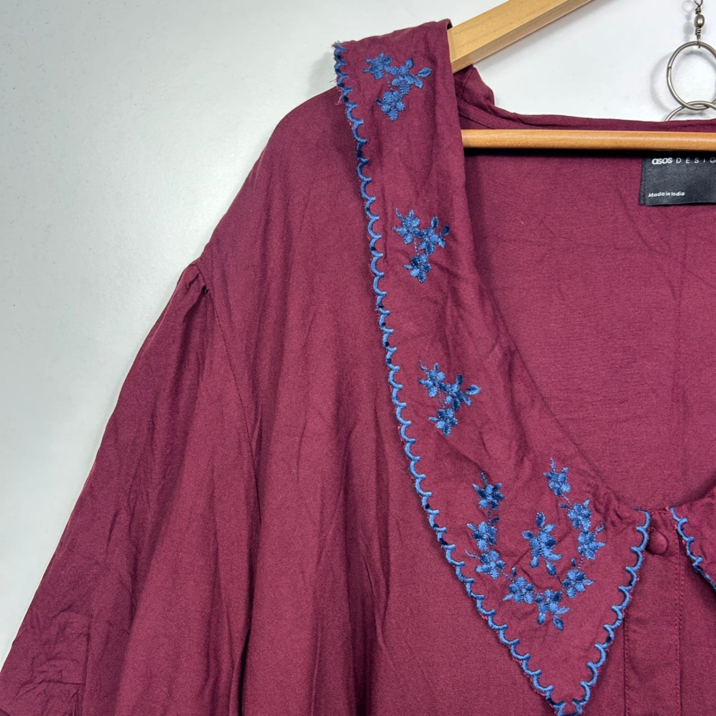 ASOS DESIGN Curve Maxi Dress Size 22 Maroon Short Sleeve Embroidered Viscose
