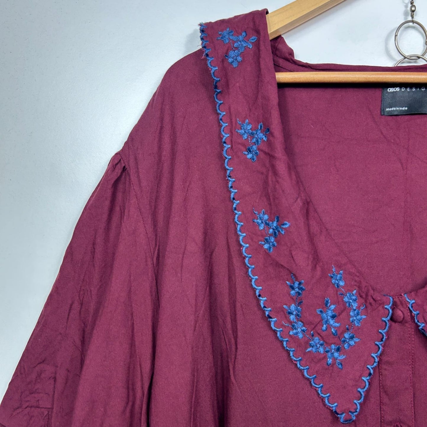 ASOS DESIGN Curve Maxi Dress Size 22 Maroon Short Sleeve Embroidered Viscose