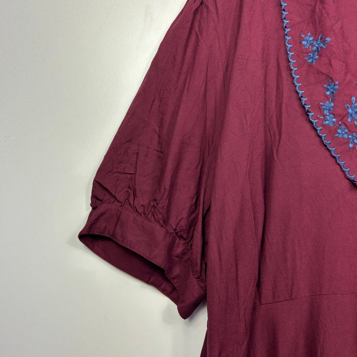 ASOS DESIGN Curve Maxi Dress Size 22 Maroon Short Sleeve Embroidered Viscose