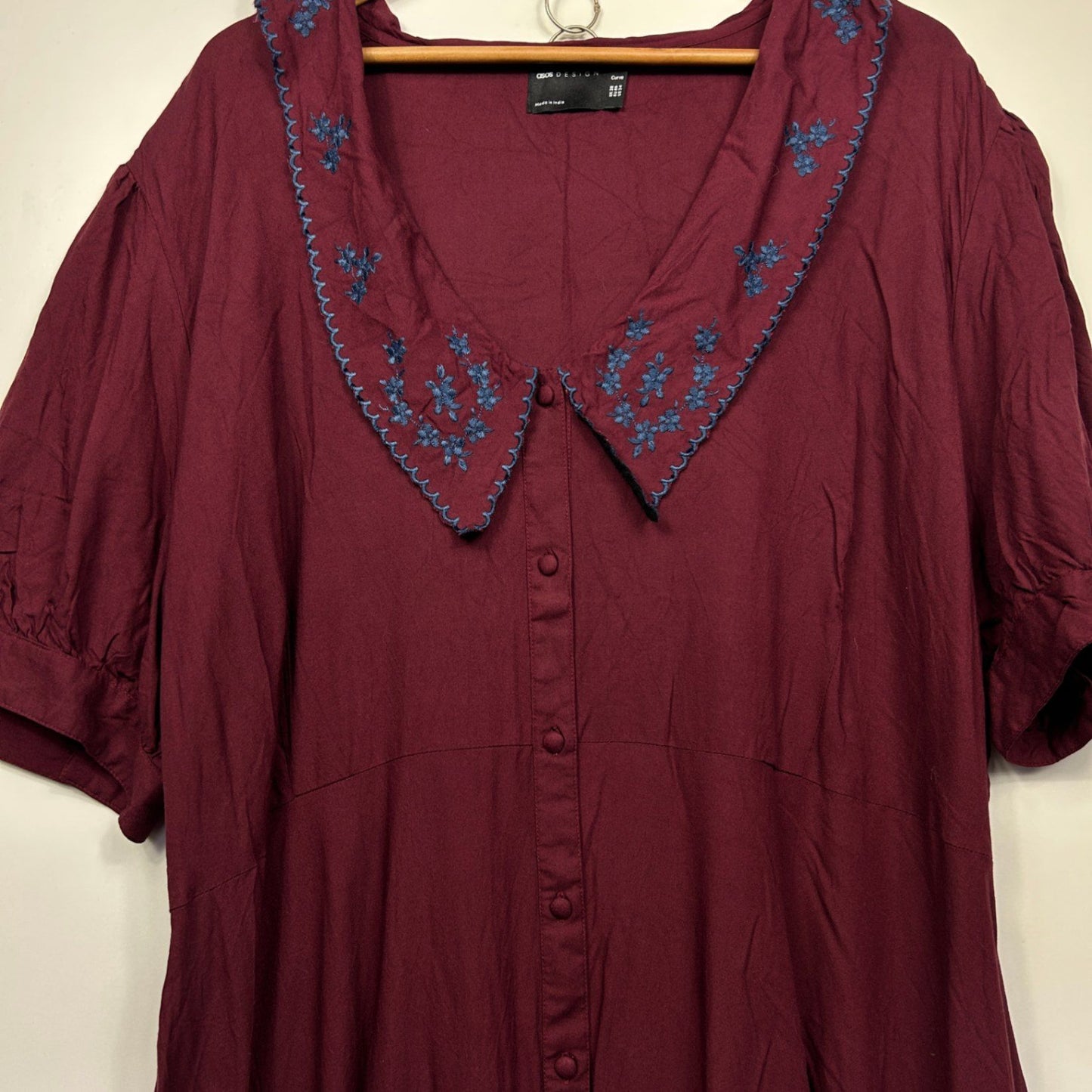 ASOS DESIGN Curve Maxi Dress Size 22 Maroon Short Sleeve Embroidered Viscose