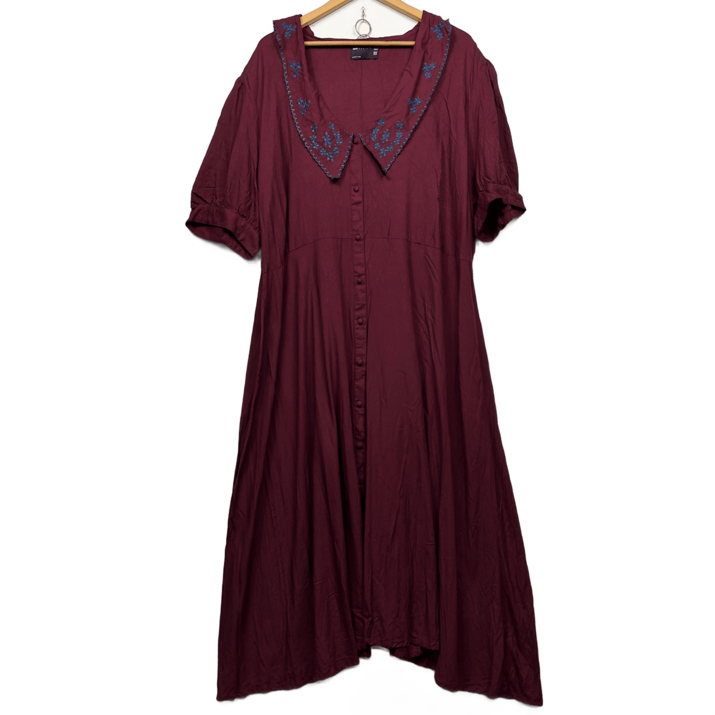 ASOS DESIGN Curve Maxi Dress Size 22 Maroon Short Sleeve Embroidered Viscose
