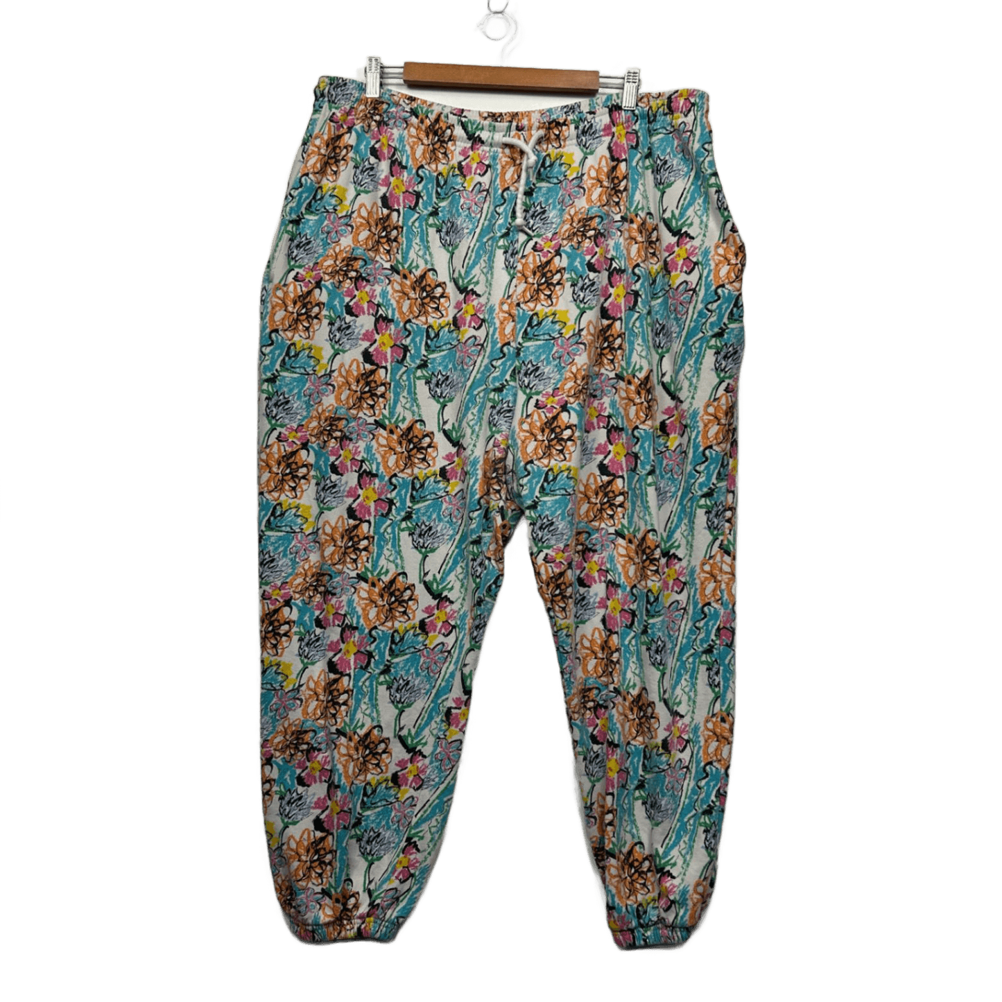 Lucy and Yak Size 18 20 XL Organic Cotton Elastic Waist Joggers Pants Floral Colourful