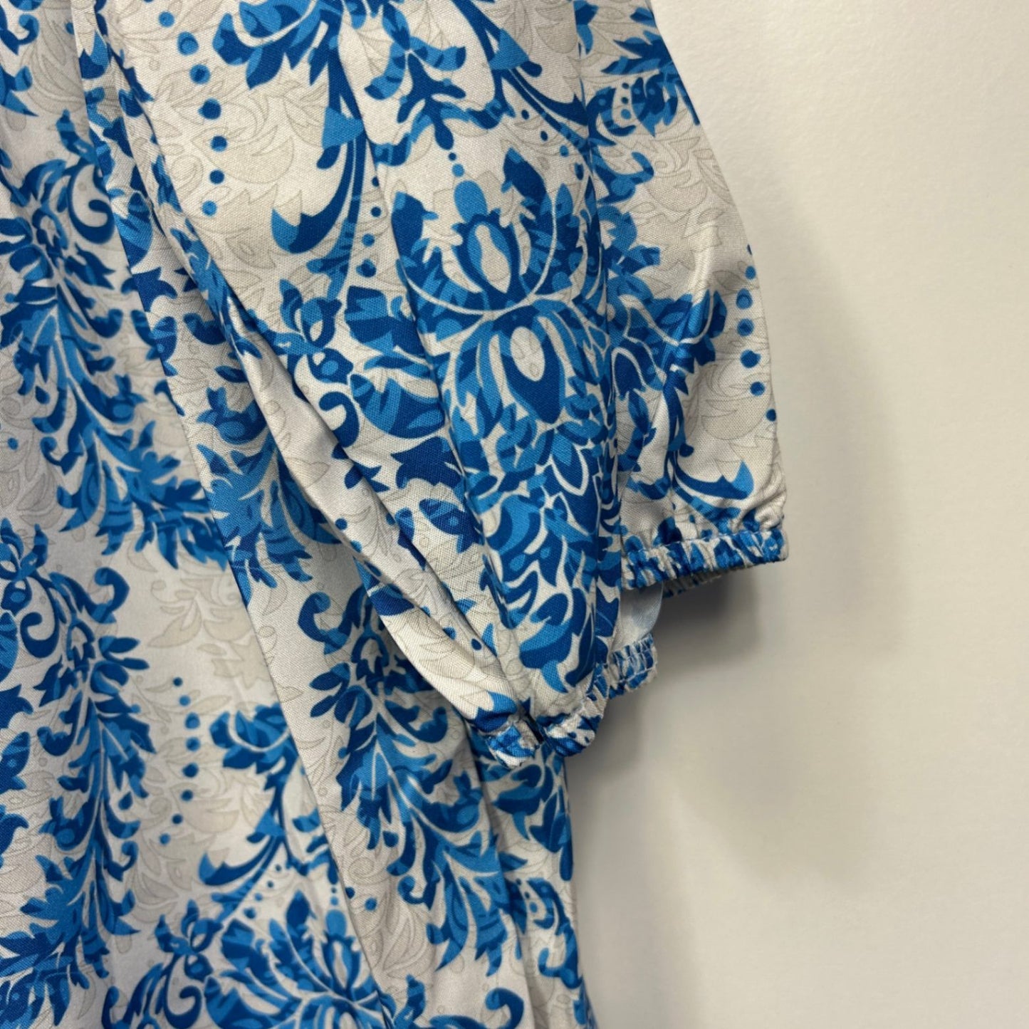 New Boho Blue White Long Sleeve Women Casual Maxi Dress Size 2XL 18