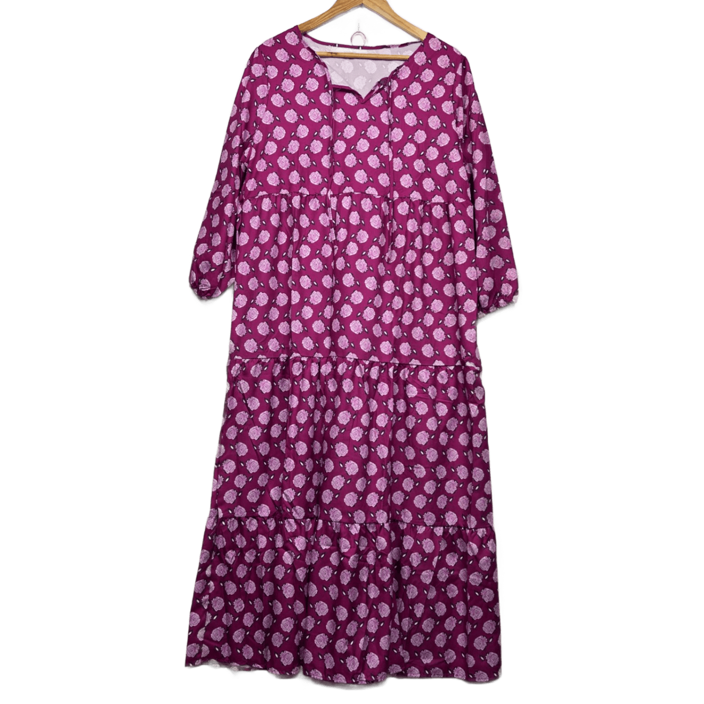 New Boho Pink Long Sleeve Women Casual Maxi Dress Floral Size 2XL 18