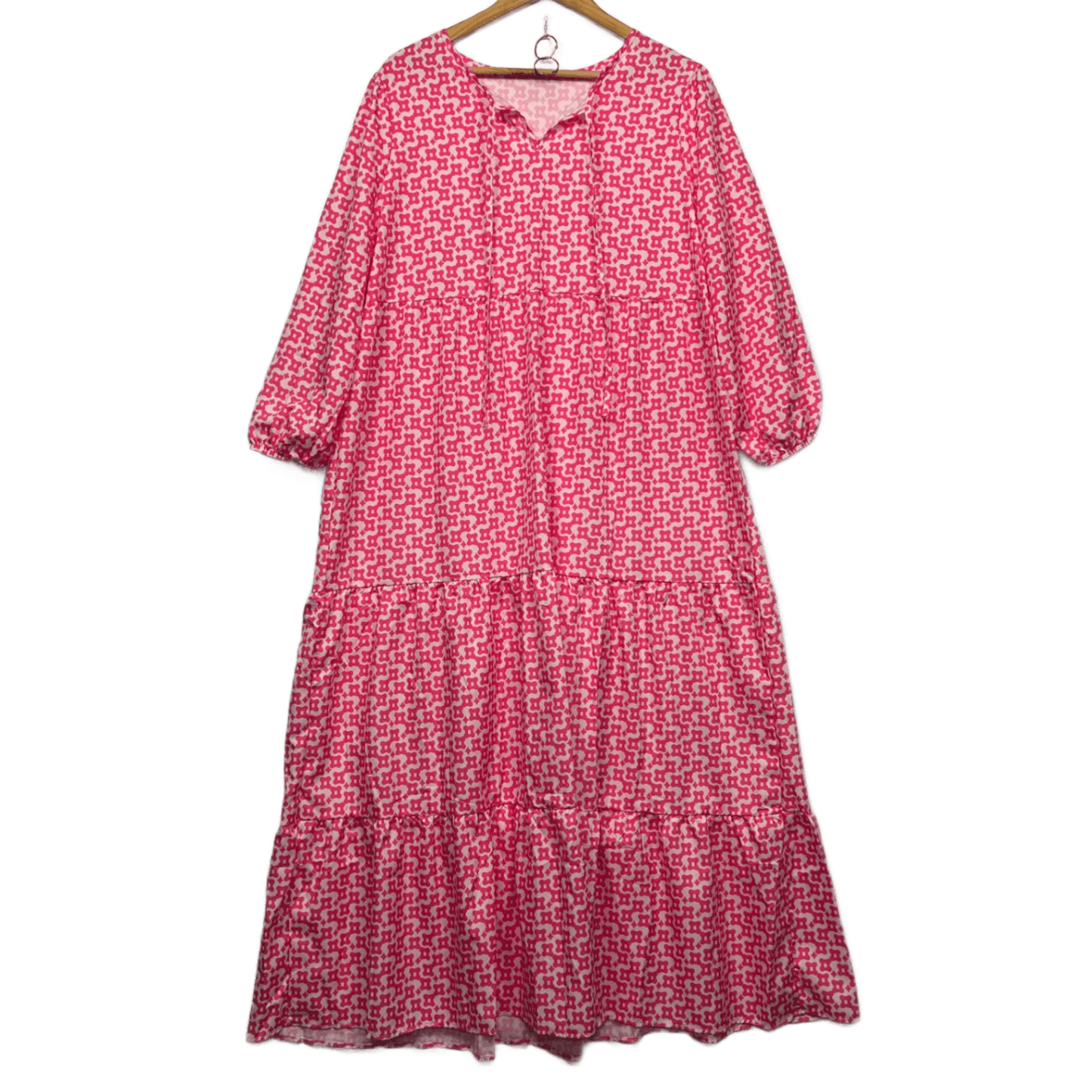 New Boho Pink Long Sleeve Women Casual Maxi Dress Size 2XL 18