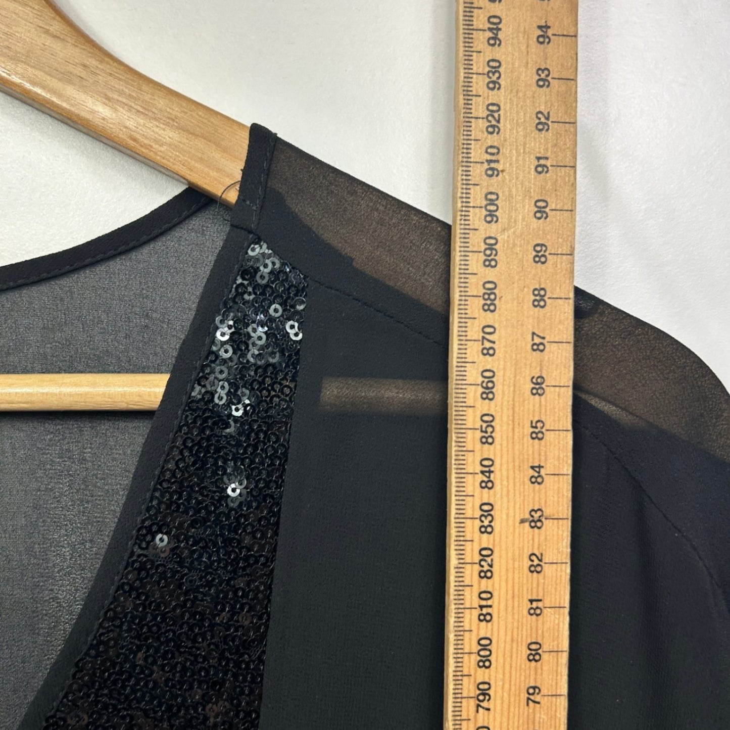Autograph Black Short Sleeve Sequins Kaftan Tunic Top Evening Blouse Size 18 Sheer
