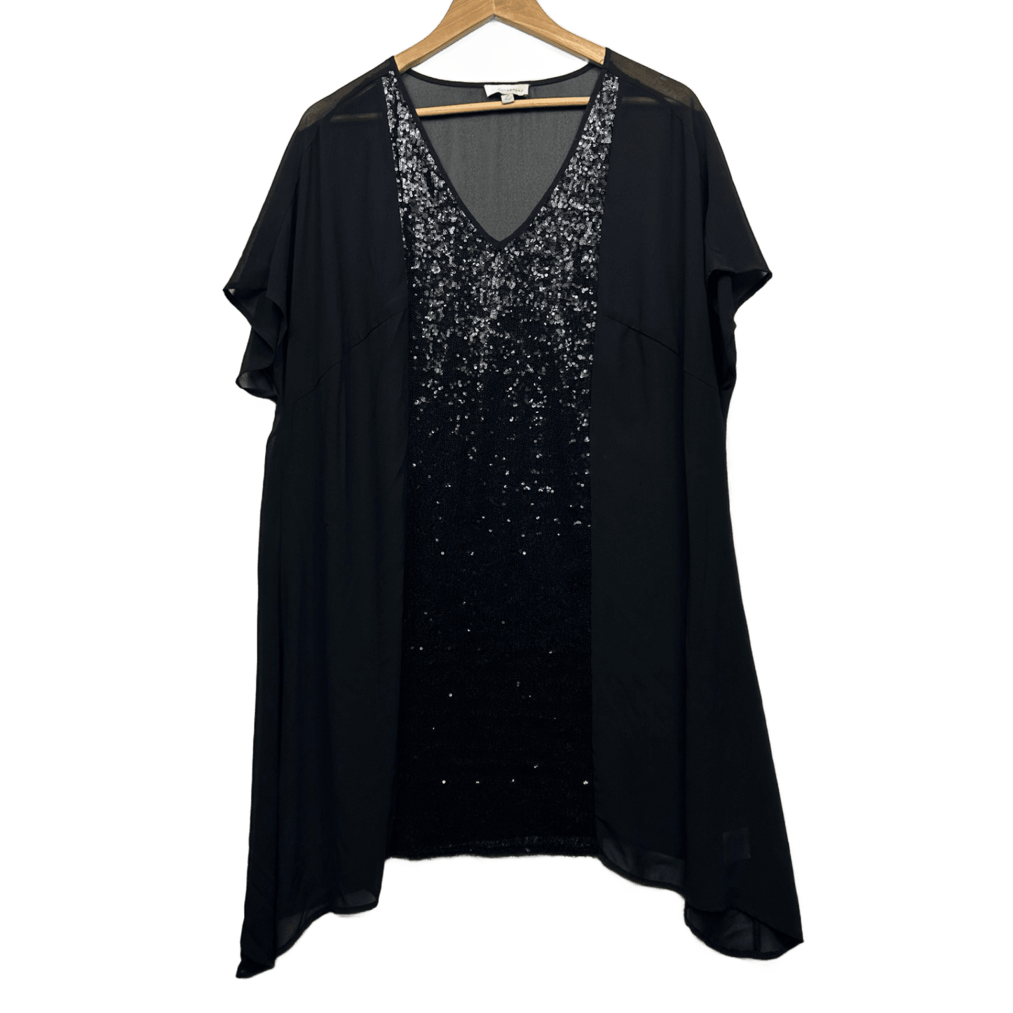 Autograph Black Short Sleeve Sequins Kaftan Tunic Top Evening Blouse Size 18 Sheer