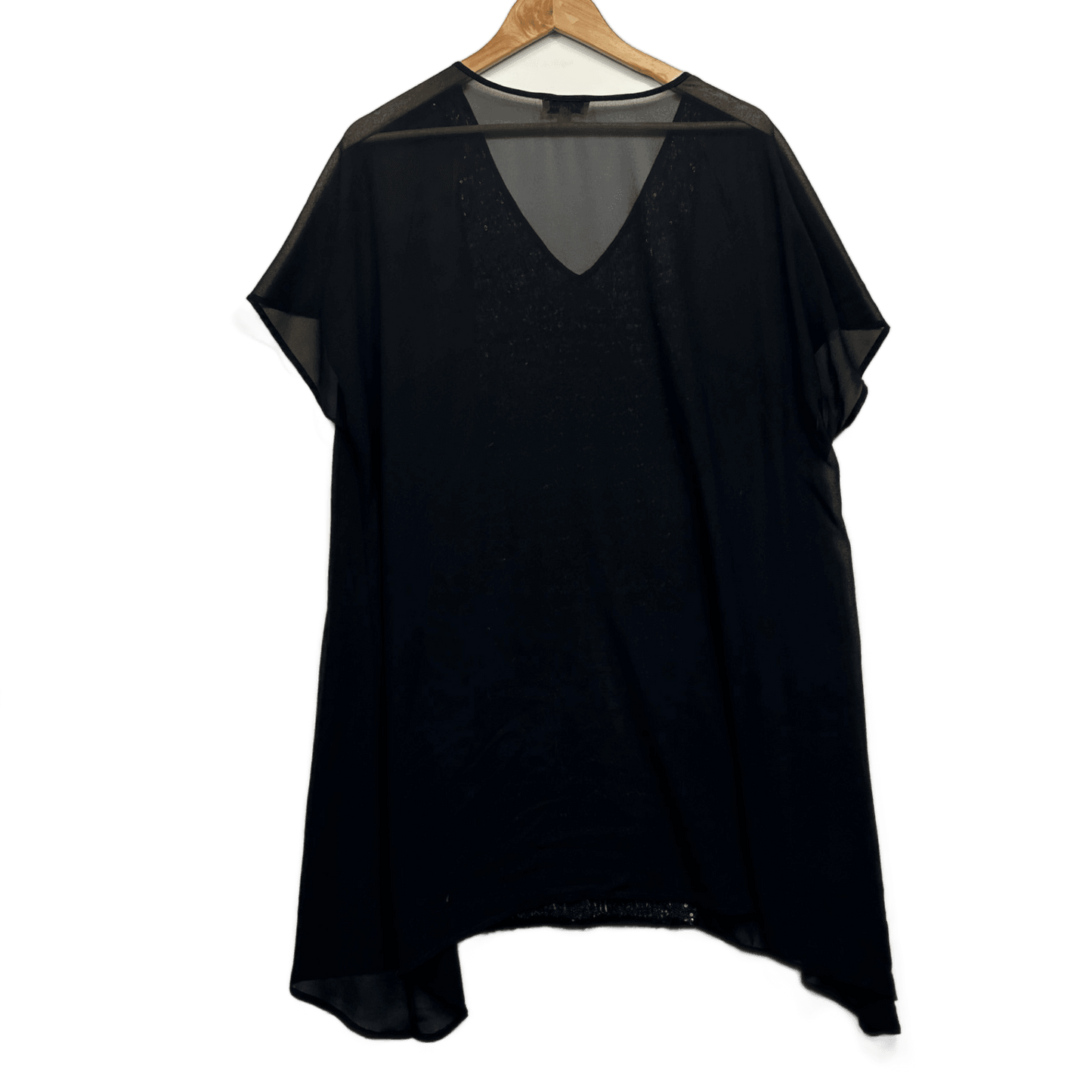 Autograph Black Short Sleeve Sequins Kaftan Tunic Top Evening Blouse Size 18 Sheer