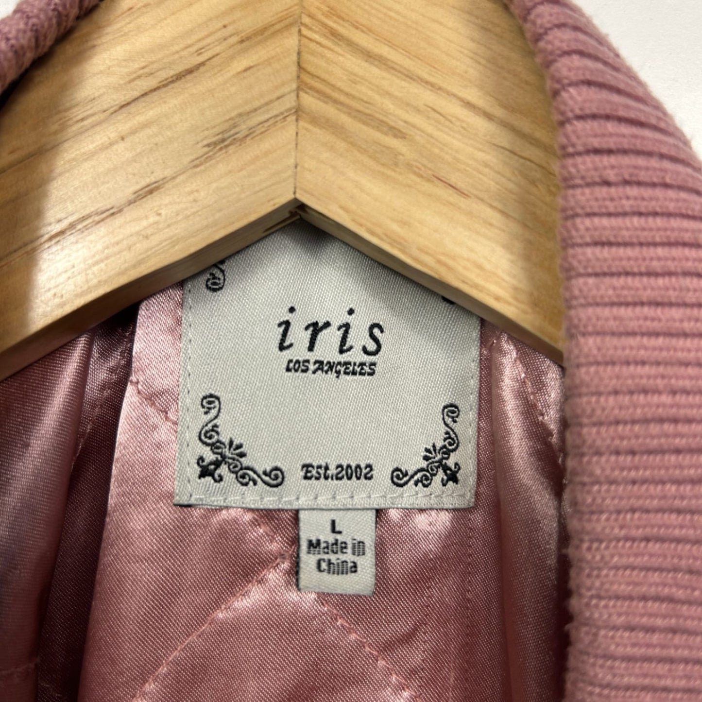Iris Los Angeles Pink Satin Embroidered Bird Floral Bomber Jacket Size Large 12/14