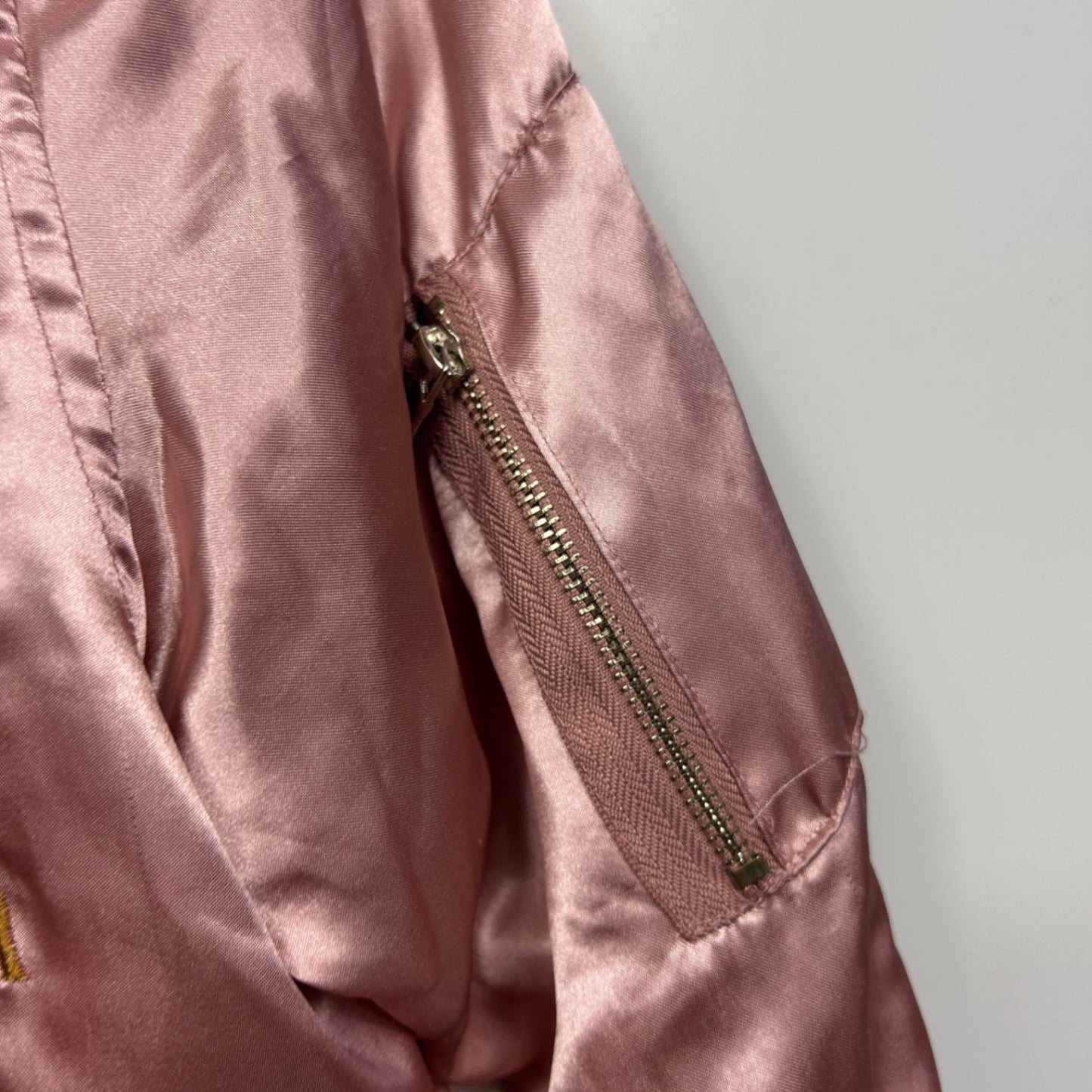 Iris Los Angeles Pink Satin Embroidered Bird Floral Bomber Jacket Size Large 12/14
