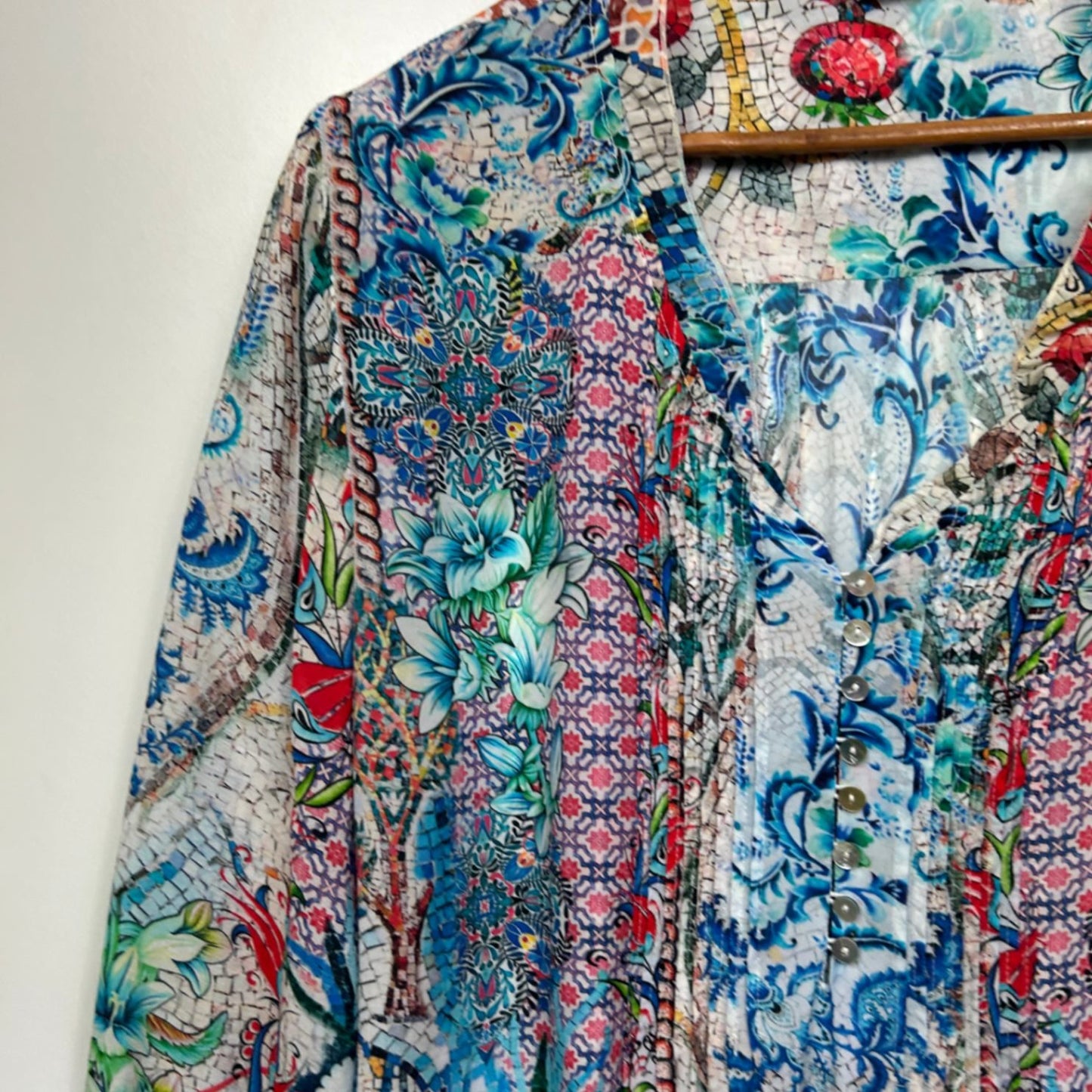 Virtuelle Multicoloured Viscose Long Sleeve V-Neck Boho Floral Blouse Size 24
