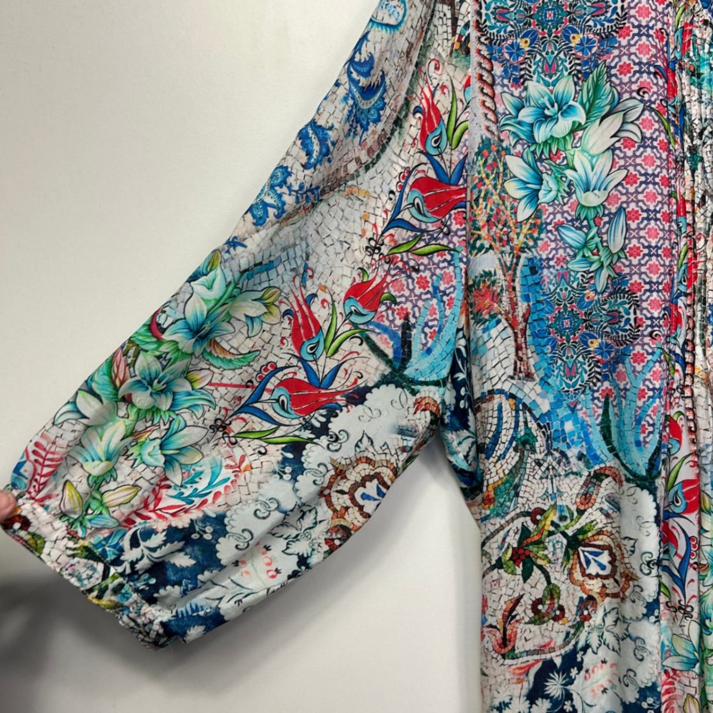 Virtuelle Multicoloured Viscose Long Sleeve V-Neck Boho Floral Blouse Size 24