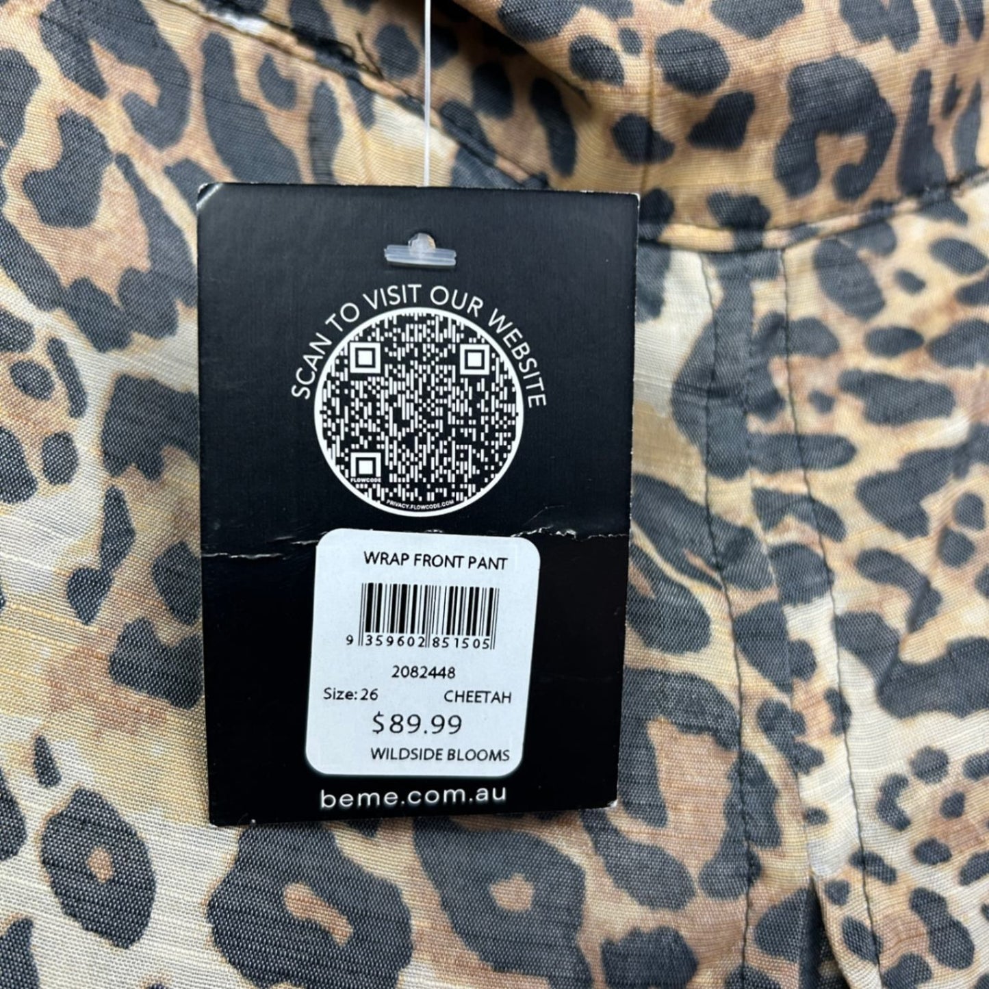 Beme Pants Size 26 Plus Cheetah Animal Print Front Wrap Wide Legs New