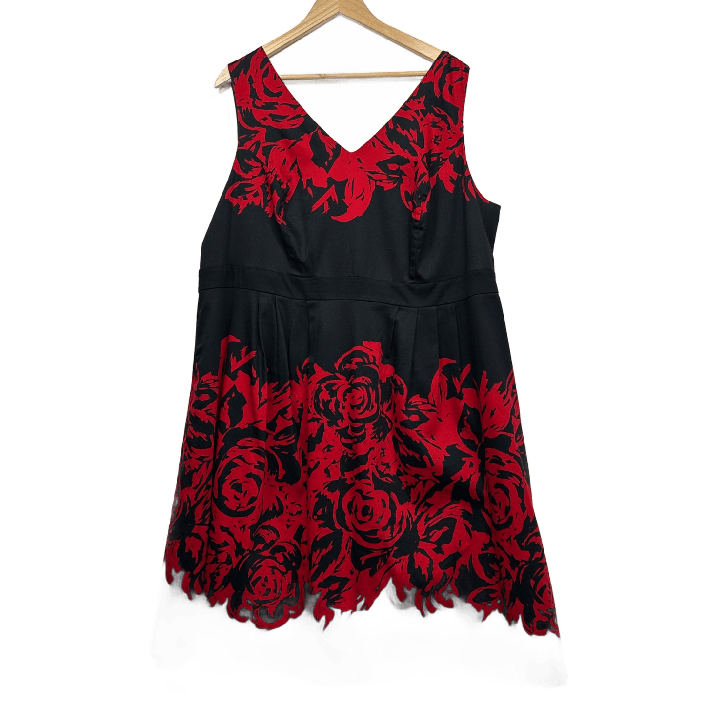 Autograph Sleeveless Fit and Flare Dress Size 20 Plus Red Black Floral Knee Length