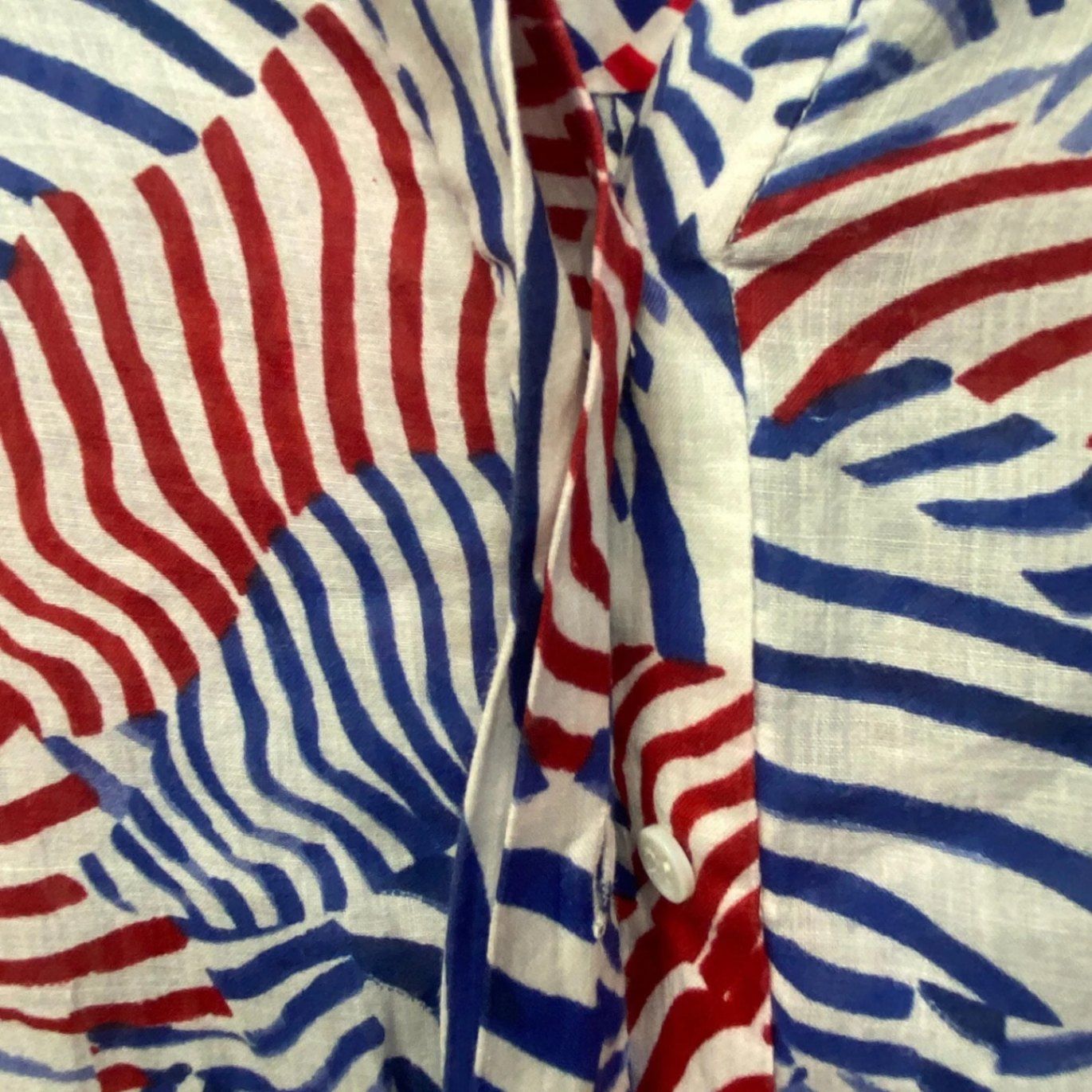 Blue Illusion Blouse Size 18 20 Multicolour Long Sleeve Button Up Top Ramie Linen