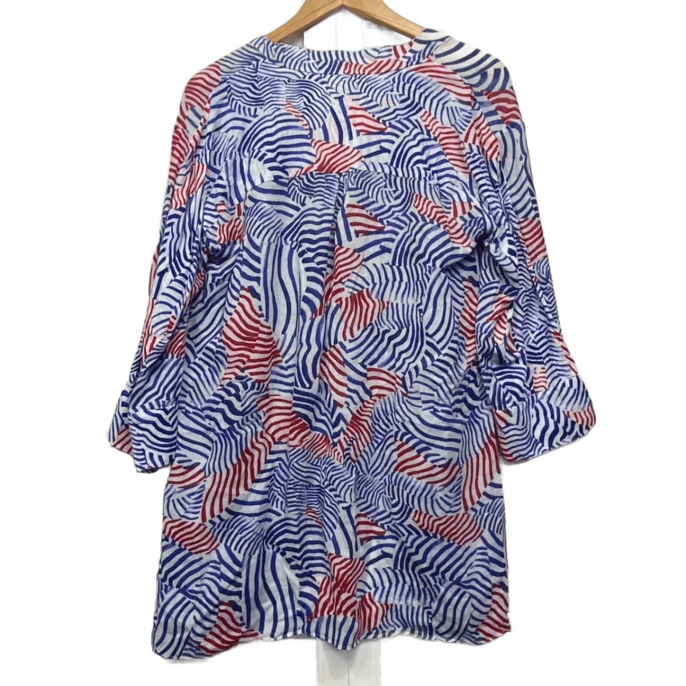 Blue Illusion Blouse Size 18 20 Multicolour Long Sleeve Button Up Top Ramie Linen