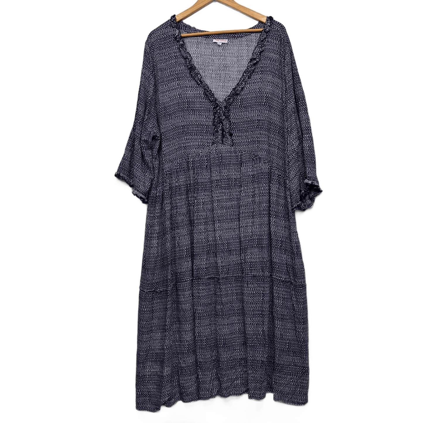 Red Lotus Dress Size XXL Blue Long Sleeve Midi Length Pockets Rayon