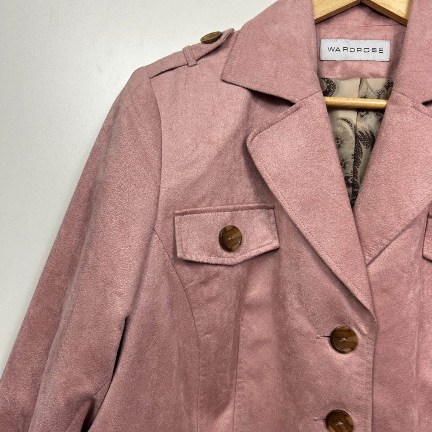 Wardrobe Pink Trench Peacoat Jacket Coat Button Closure Suede Feel Size 22