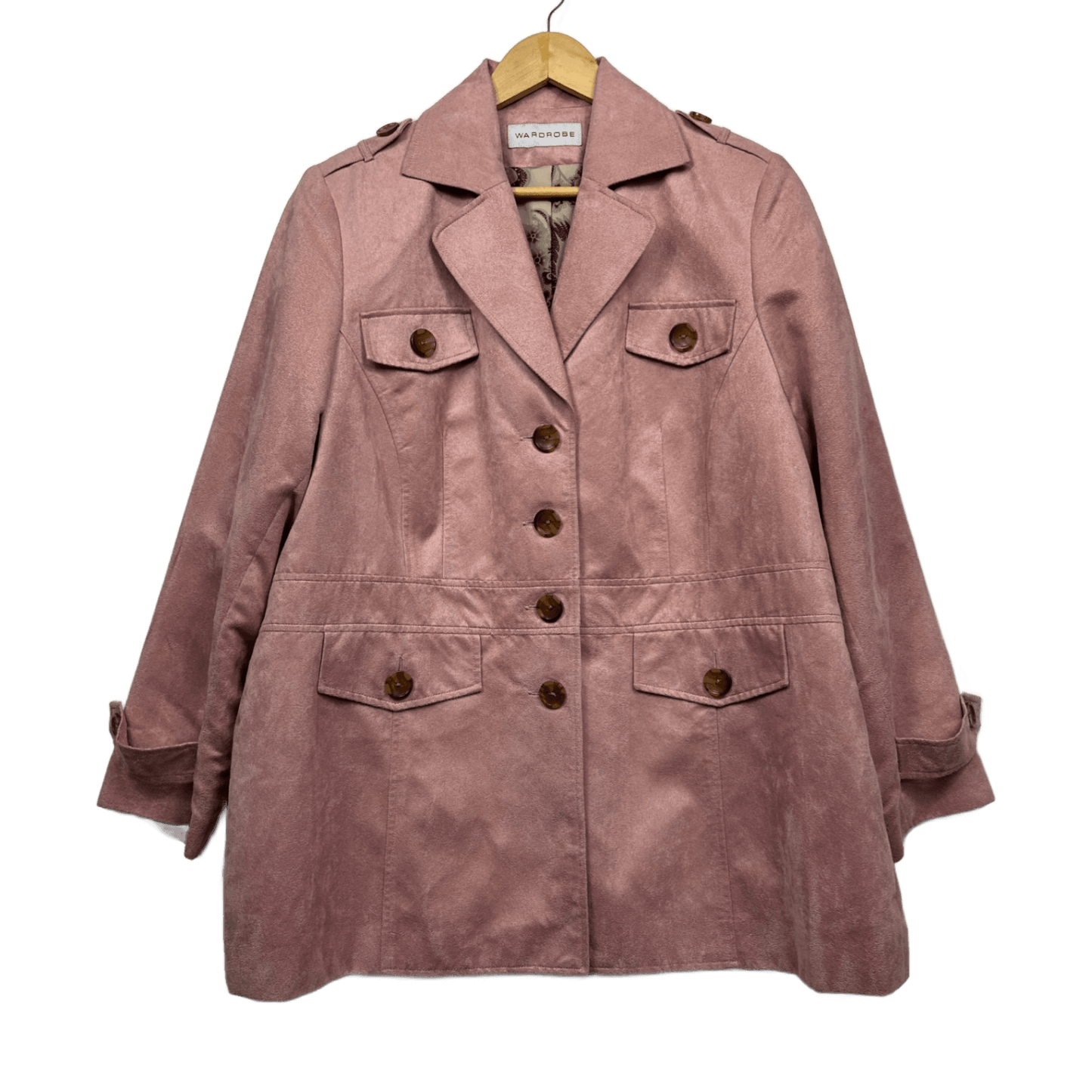 Wardrobe Pink Trench Peacoat Jacket Coat Button Closure Suede Feel Size 22
