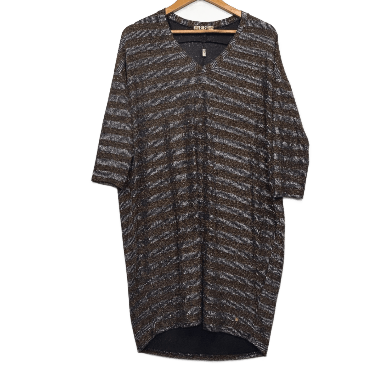 Biba Black Gold Cocktail Dress Size 16 3/4 Sleeve Metallic